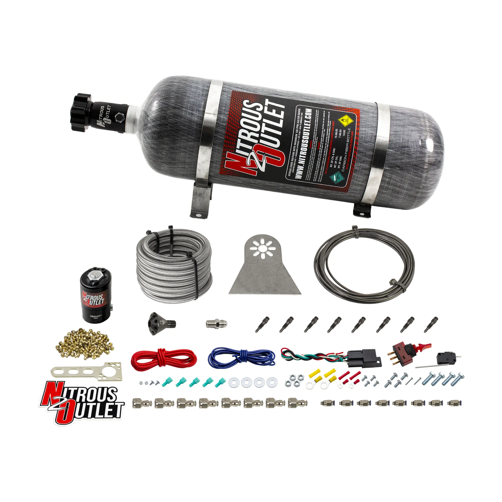 Nitrous Outlet Dry 8 Cylinder Direct Port System - .112 Nitrous Solenoids/Nylon Hose/Showerhead Distribution Blocks/Straig...