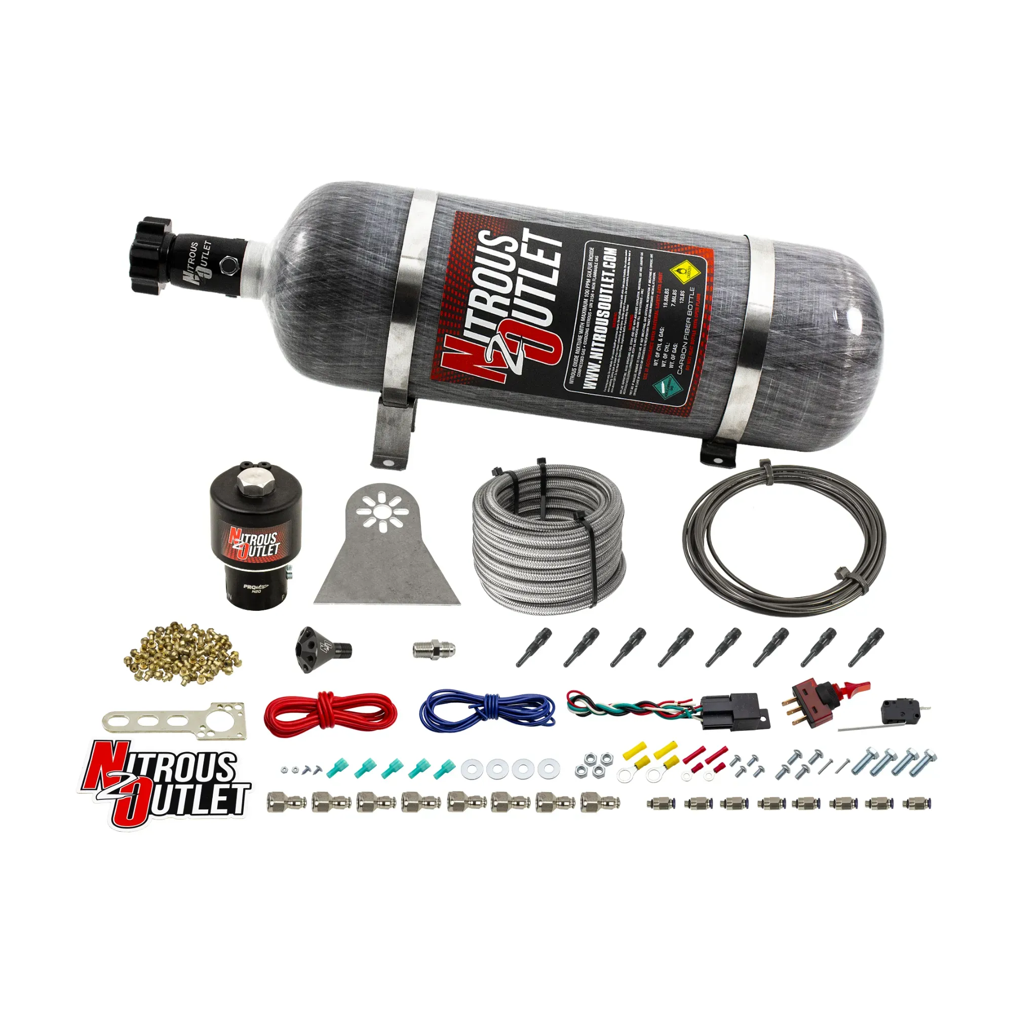 Nitrous Outlet Dry 8 Cylinder Direct Port System - .178 Trashcan Nitrous Solenoids/Nylon Hose/Showerhead Distribution Bloc...