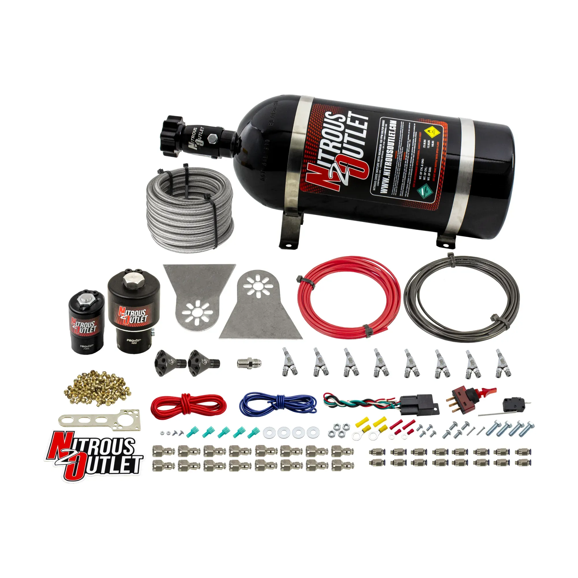 Nitrous Outlet 8 Cylinder Direct Port System - .178 Trashcan Nitrous Solenoids/.310 Fuel Solenoids/Nylon Hose/Showerhead D...