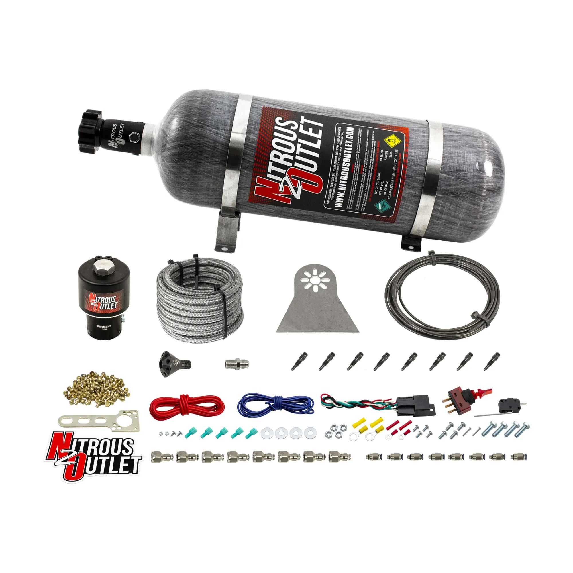 Nitrous Outlet Dry 8 Cylinder Direct Port System - .178 Trashcan Nitrous Solenoids/Nylon Hose/Showerhead Distribution Bloc...