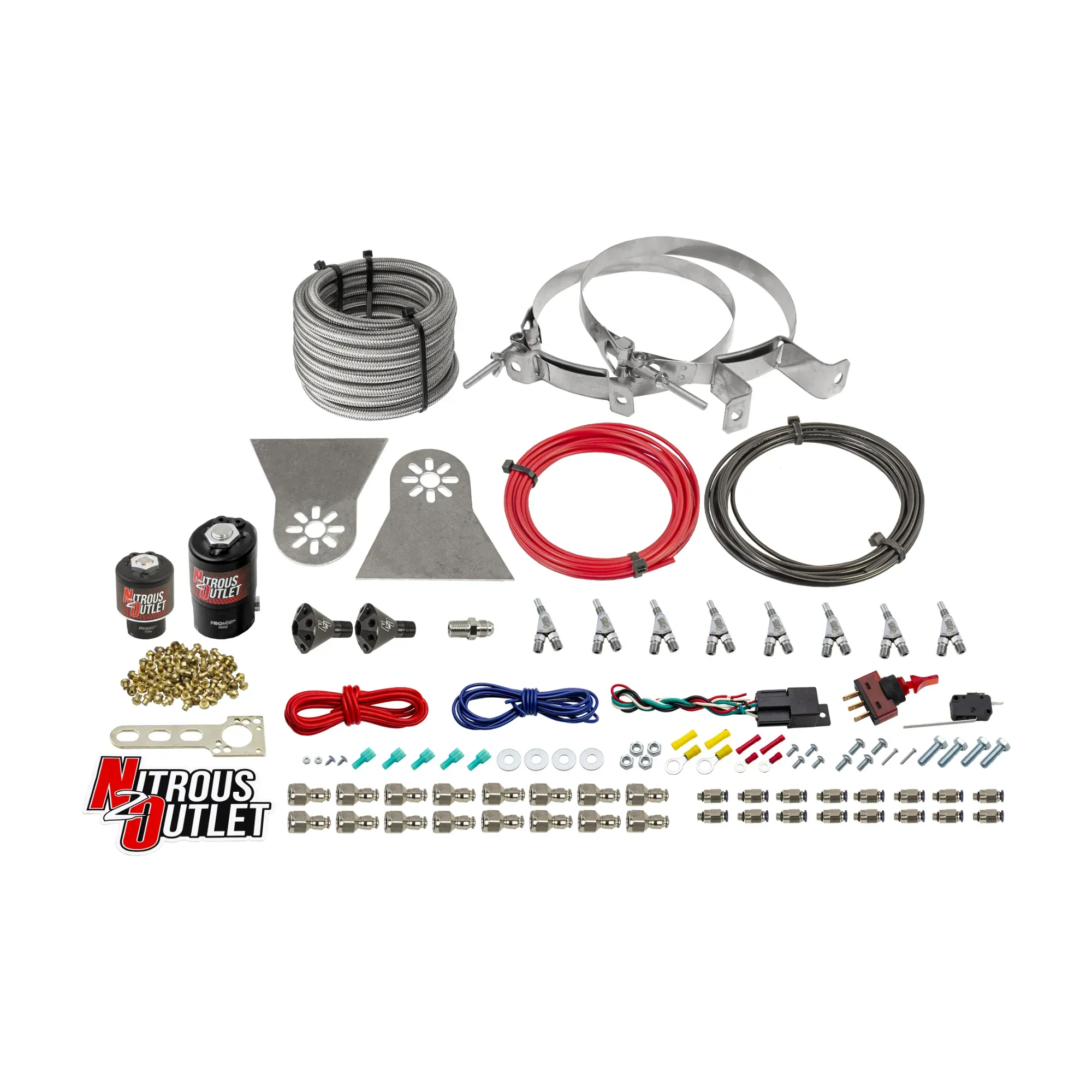 Nitrous Outlet 8 Cylinder Direct Port System - .122 Nitrous Solenoids/.177 Fuel Solenoids/Nylon Hose/Showerhead Distributi...