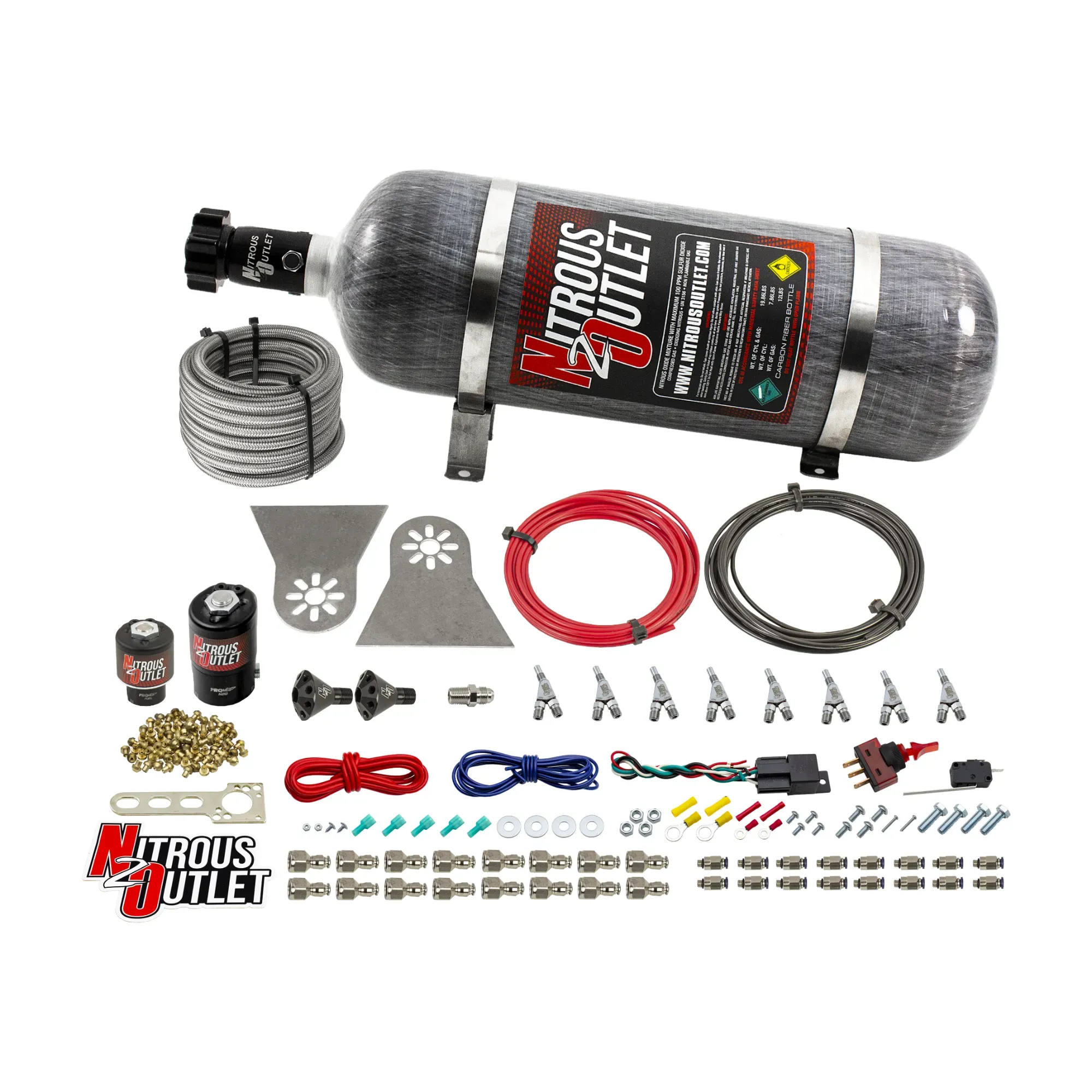 Nitrous Outlet 8 Cylinder Direct Port System - .112 Nitrous Solenoids/.177 Fuel Solenoids/Nylon Hose/Showerhead Distributi...