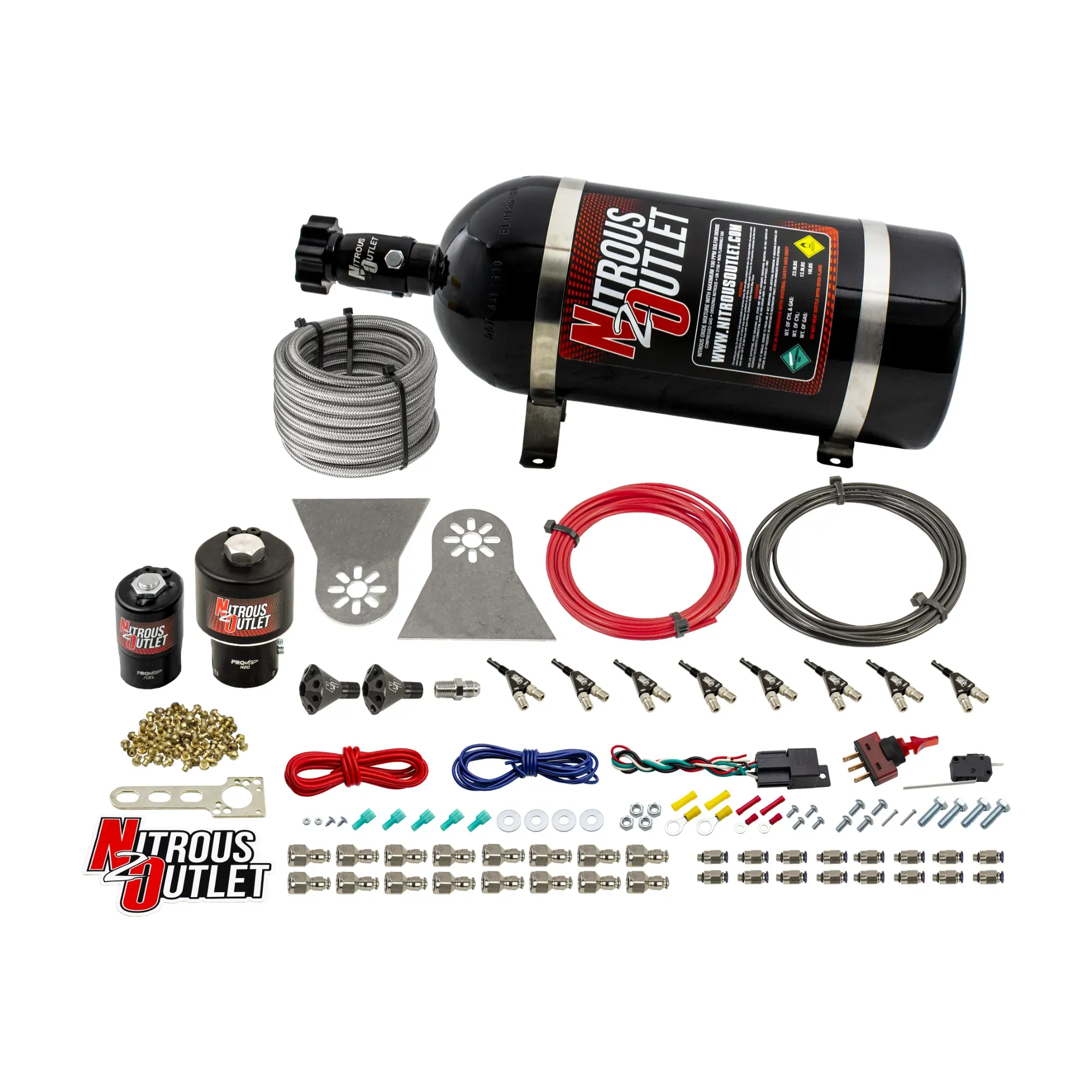 Nitrous Outlet 8 Cylinder Direct Port System - .178 Trashcan Nitrous Solenoids/.310 Fuel Solenoids/Nylon Hose/Showerhead D...