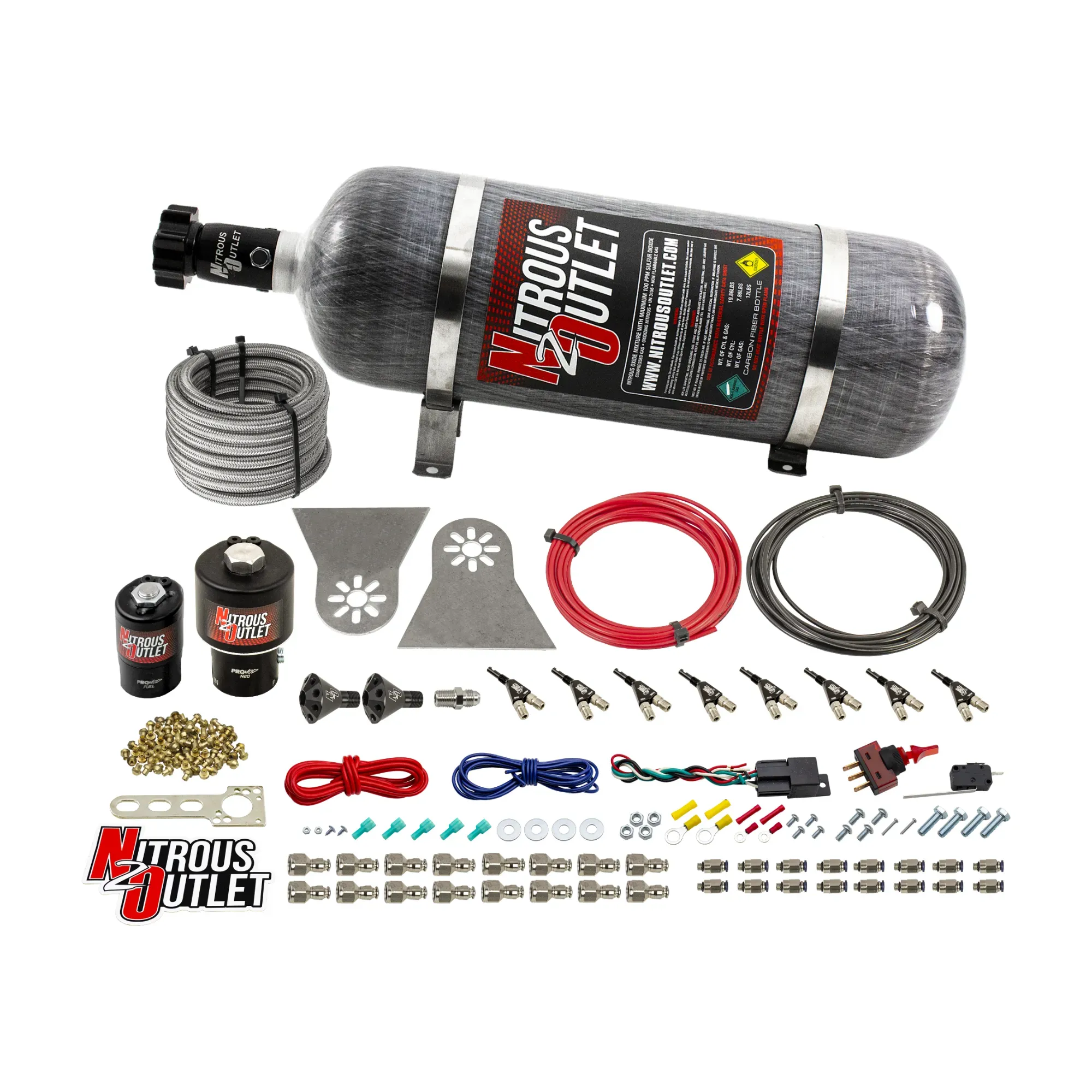 Nitrous Outlet 8 Cylinder Direct Port System - .178 Trashcan Nitrous Solenoids/.310 Fuel Solenoids/Nylon Hose/Showerhead D...