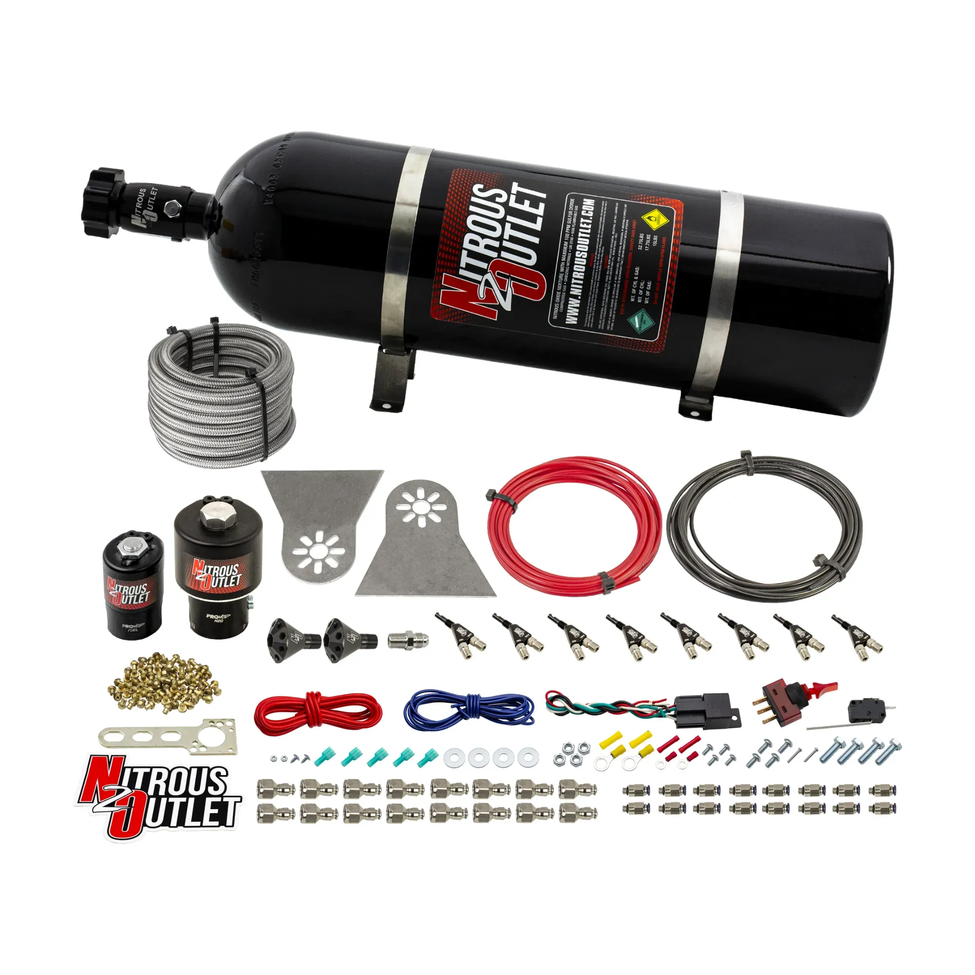 Nitrous Outlet 8 Cylinder Direct Port System - .178 Trashcan Nitrous Solenoids/.310 Fuel Solenoids/Nylon Hose/Showerhead D...