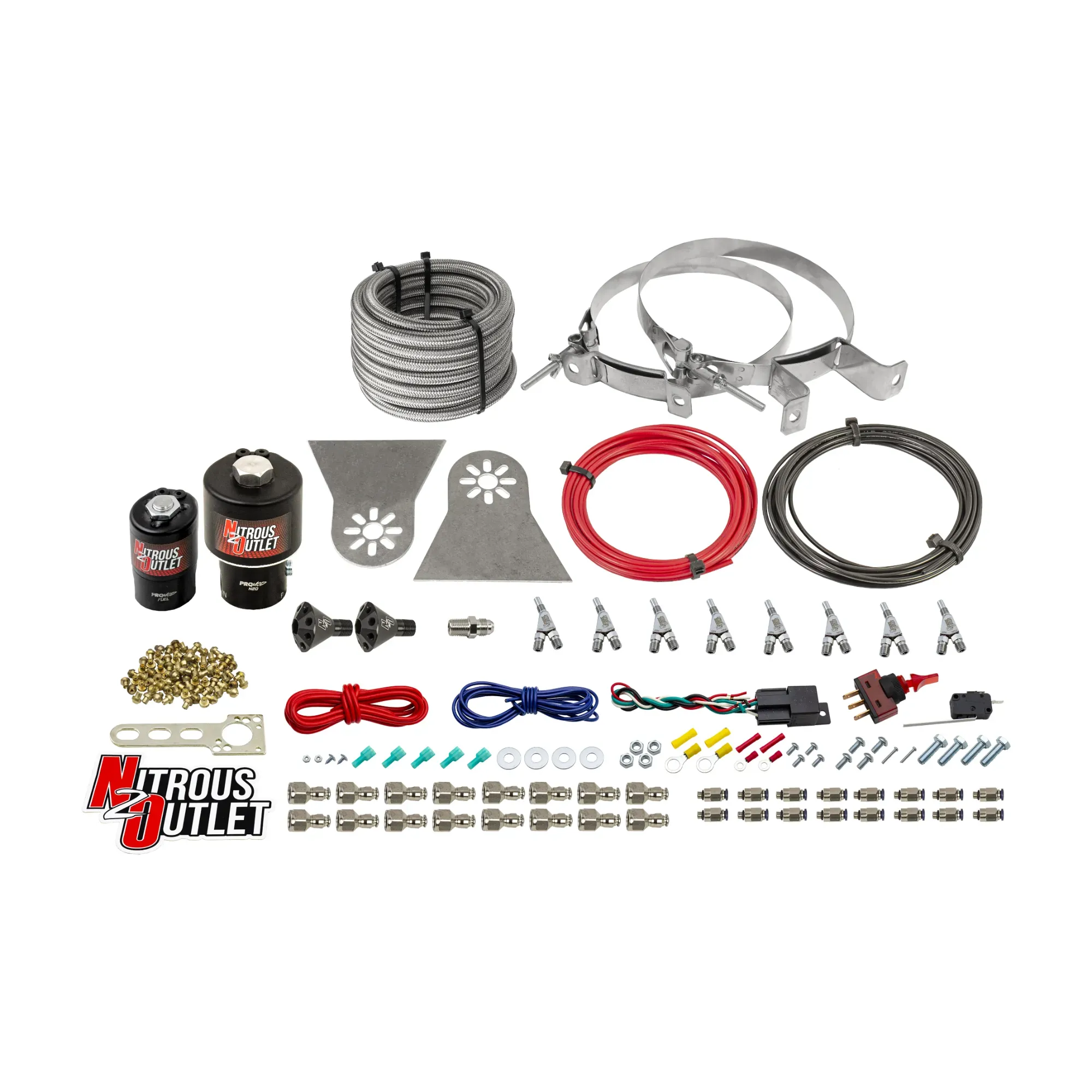 Nitrous Outlet 8 Cylinder Direct Port System - .178 Trashcan Nitrous Solenoids/.310 Fuel Solenoids/Nylon Hose/Showerhead D...