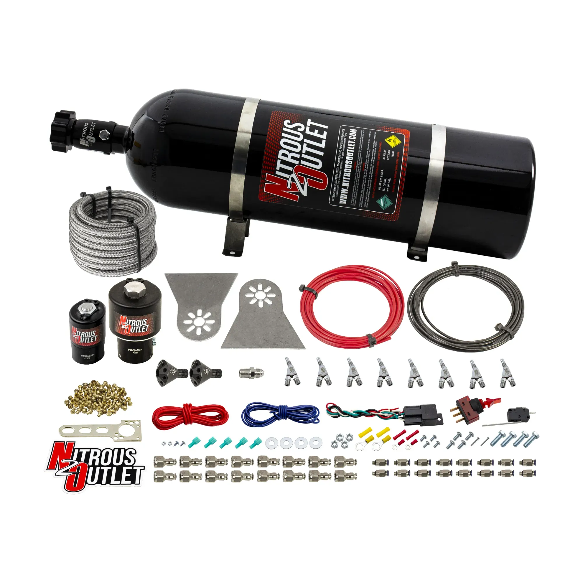 Nitrous Outlet 8 Cylinder Direct Port System - .178 Trashcan Nitrous Solenoids/.310 Fuel Solenoids/Nylon Hose/Showerhead D...