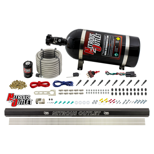 Nitrous Outlet Dry 10 Cylinder Direct Port System - .122 Nitrous Solenoid/Injection Rail/90 Degree Discharge Nozzles (125-...
