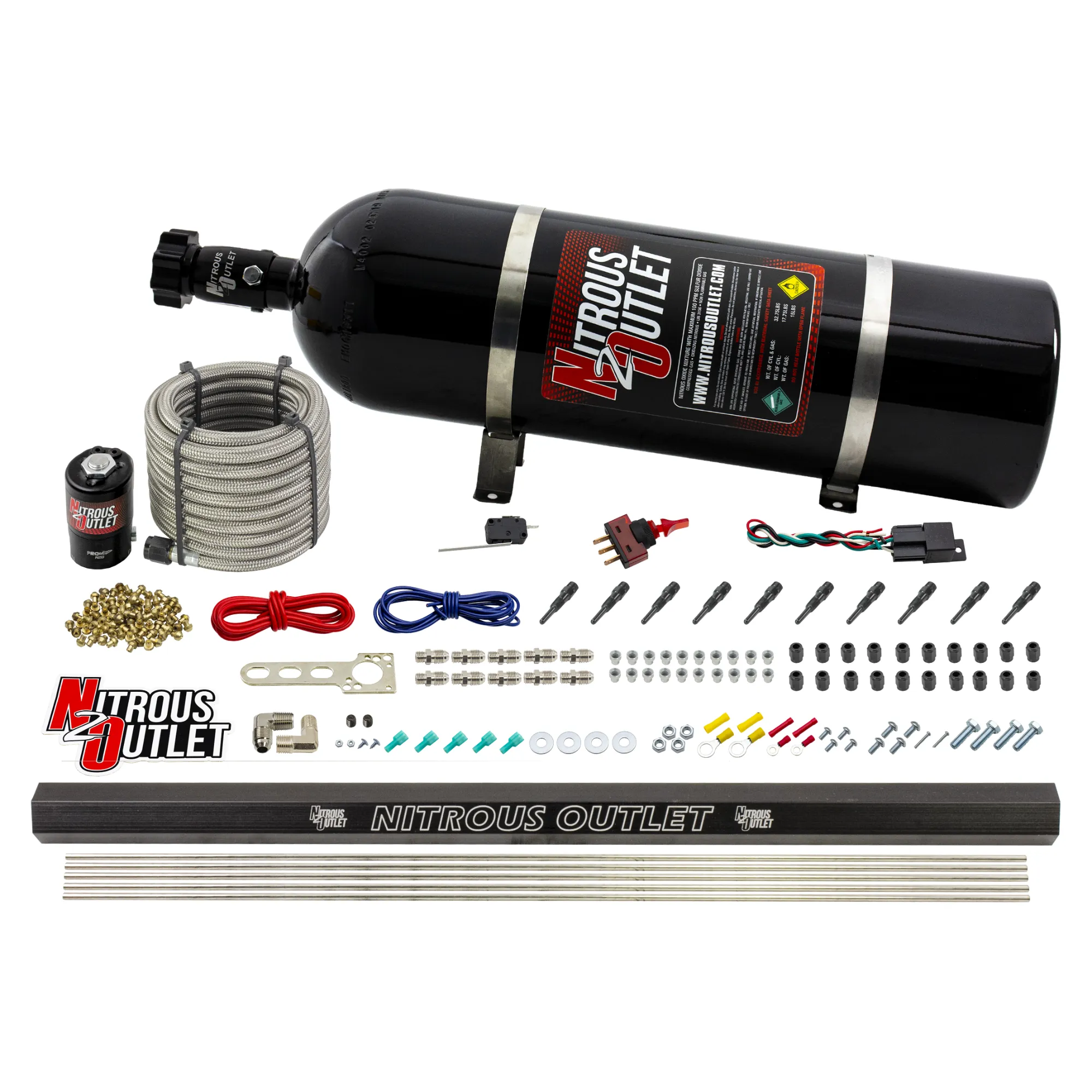 Nitrous Outlet Dry 10 Cylinder Direct Port System - .122 Nitrous Solenoid/Injection Rail/90 Degree Discharge Nozzles (125-...