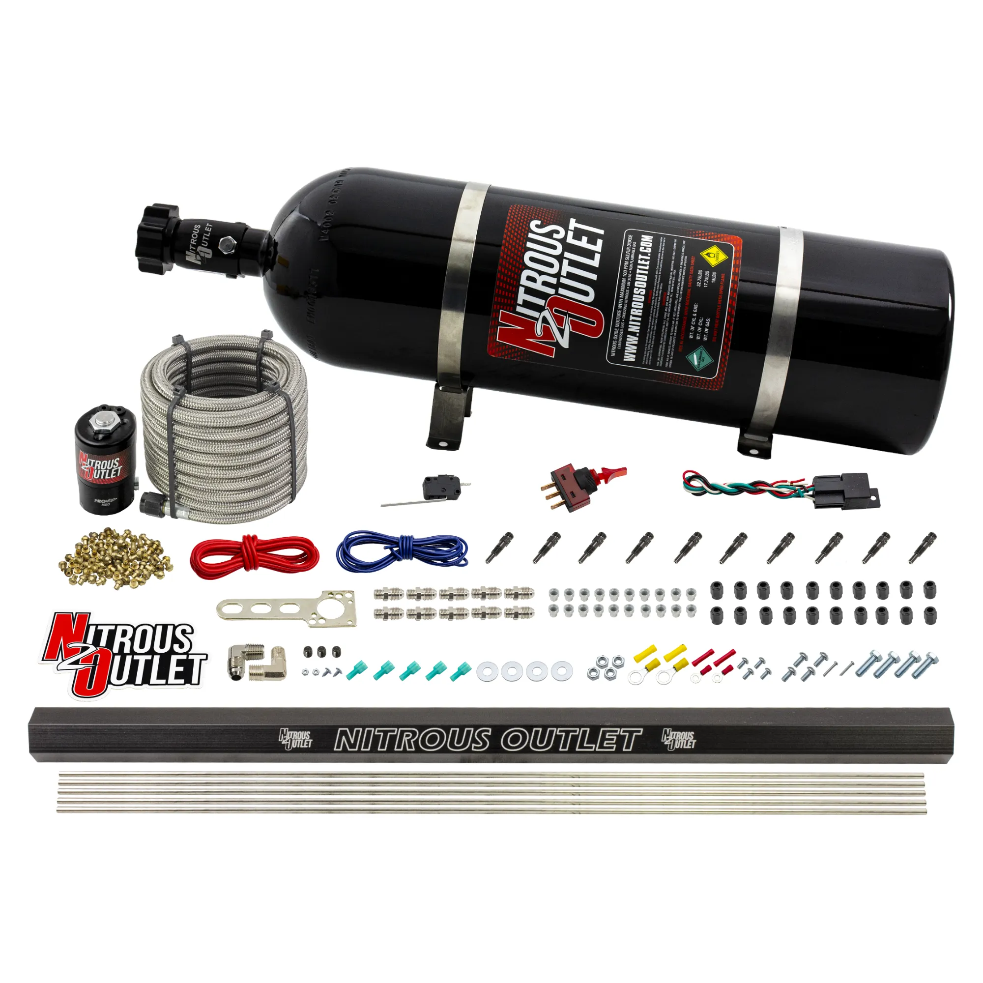 Nitrous Outlet Dry 10 Cylinder Direct Port System - .122 Nitrous Solenoid/Injection Rail/SBT  Discharge Nozzles (125-375HP...