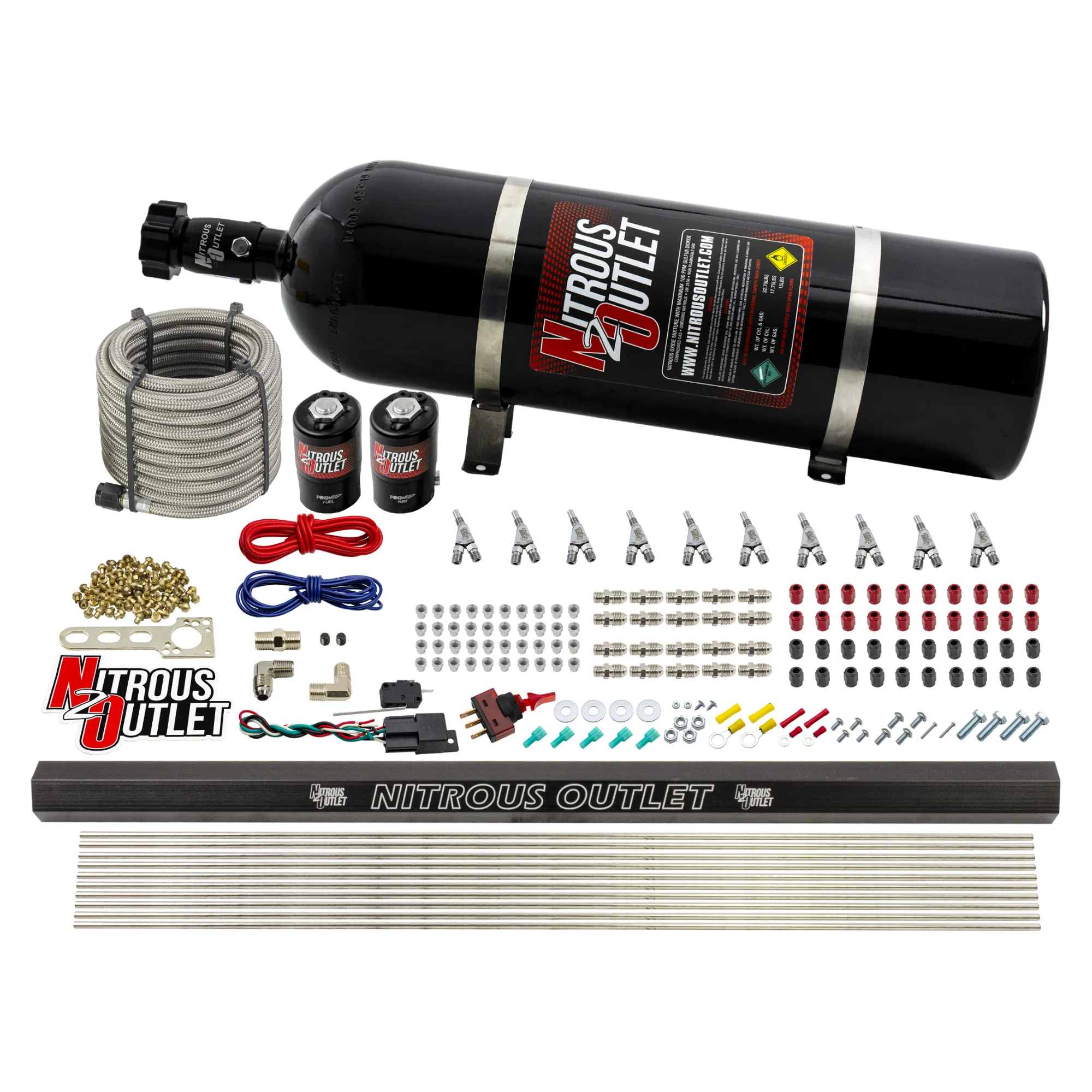 Nitrous Outlet 10 Cylinder Direct Port System - .122 Nitrous Solenoid/.310 Fuel Solenoid/Dual Passage Injection Rail/Annul...