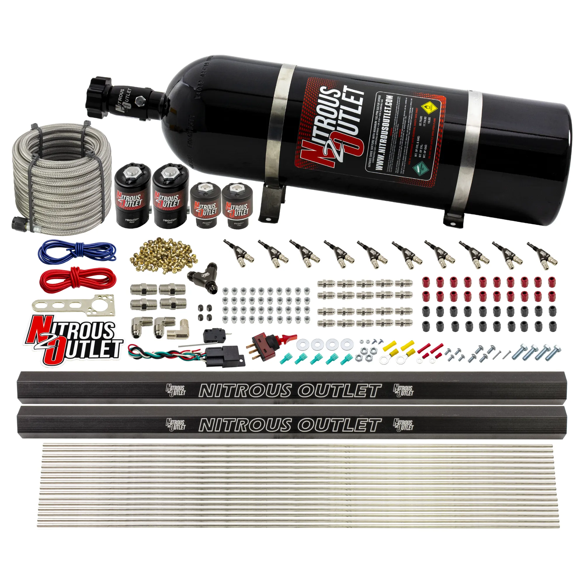 Nitrous Outlet 10 Cylinder Direct Port System - Two .122 Nitrous Solenoid/Two .310 Fuel Solenoid/Two Dual Passage Injectio...