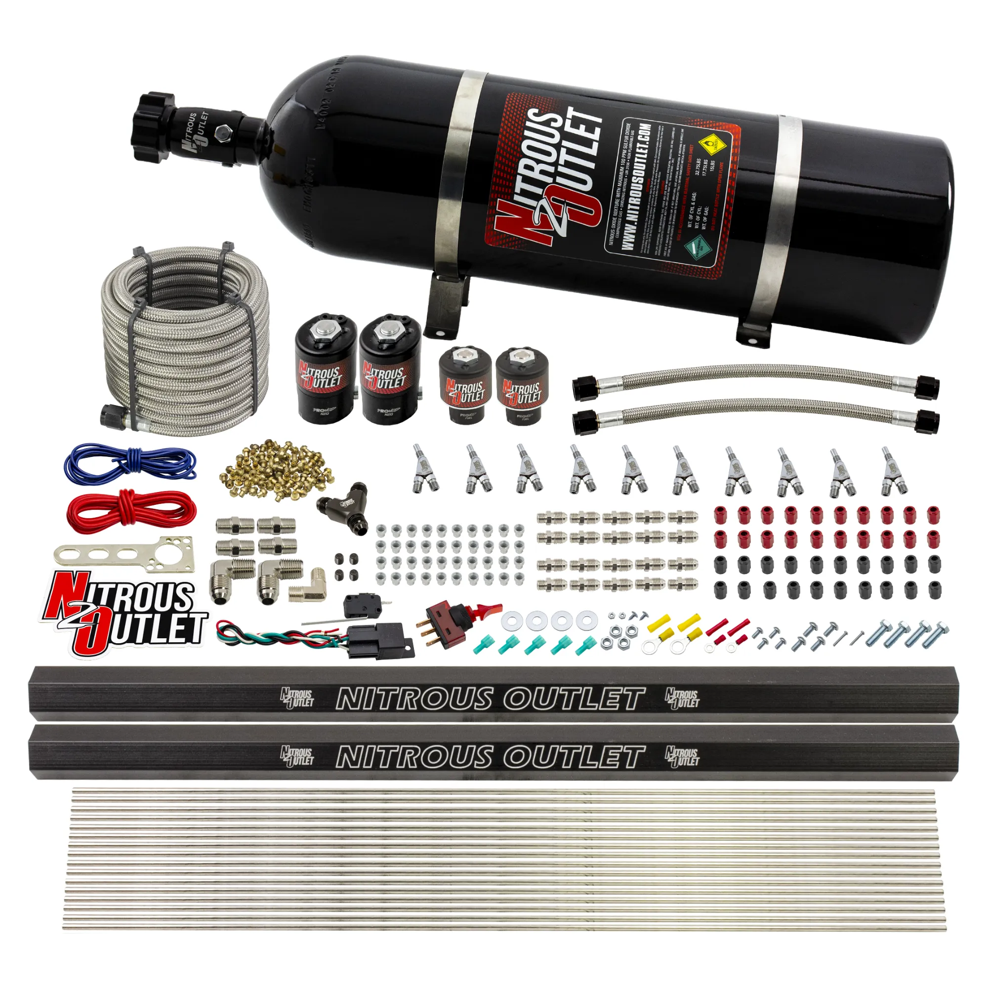 Nitrous Outlet 10 Cylinder Direct Port System - Two .122 Nitrous Solenoid/Two .310 Fuel Solenoid/Two Dual Passage Injectio...