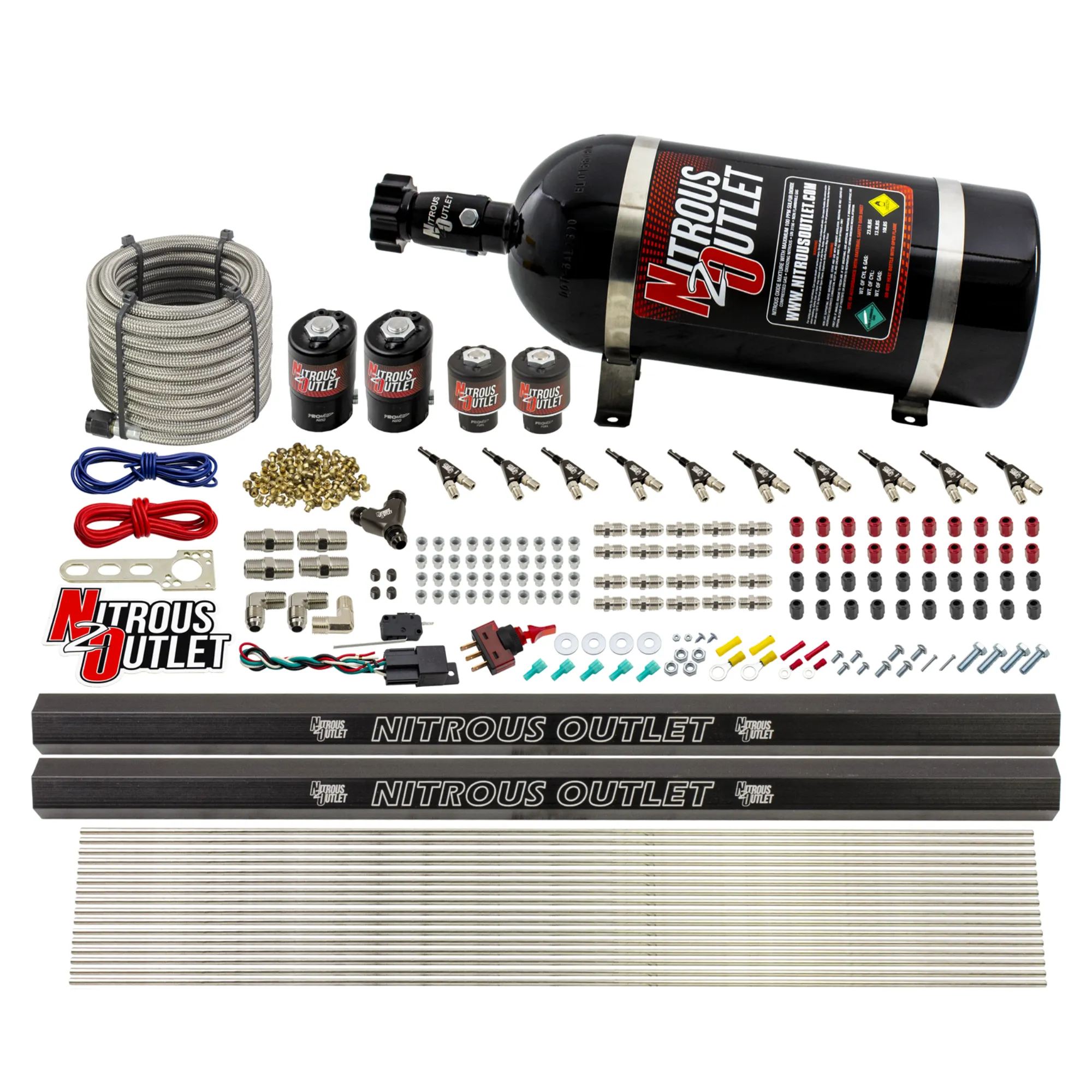 Nitrous Outlet 10 Cylinder Direct Port System - Two .122 Nitrous Solenoid/Two .310 Fuel Solenoid/Two Dual Passage Injectio...