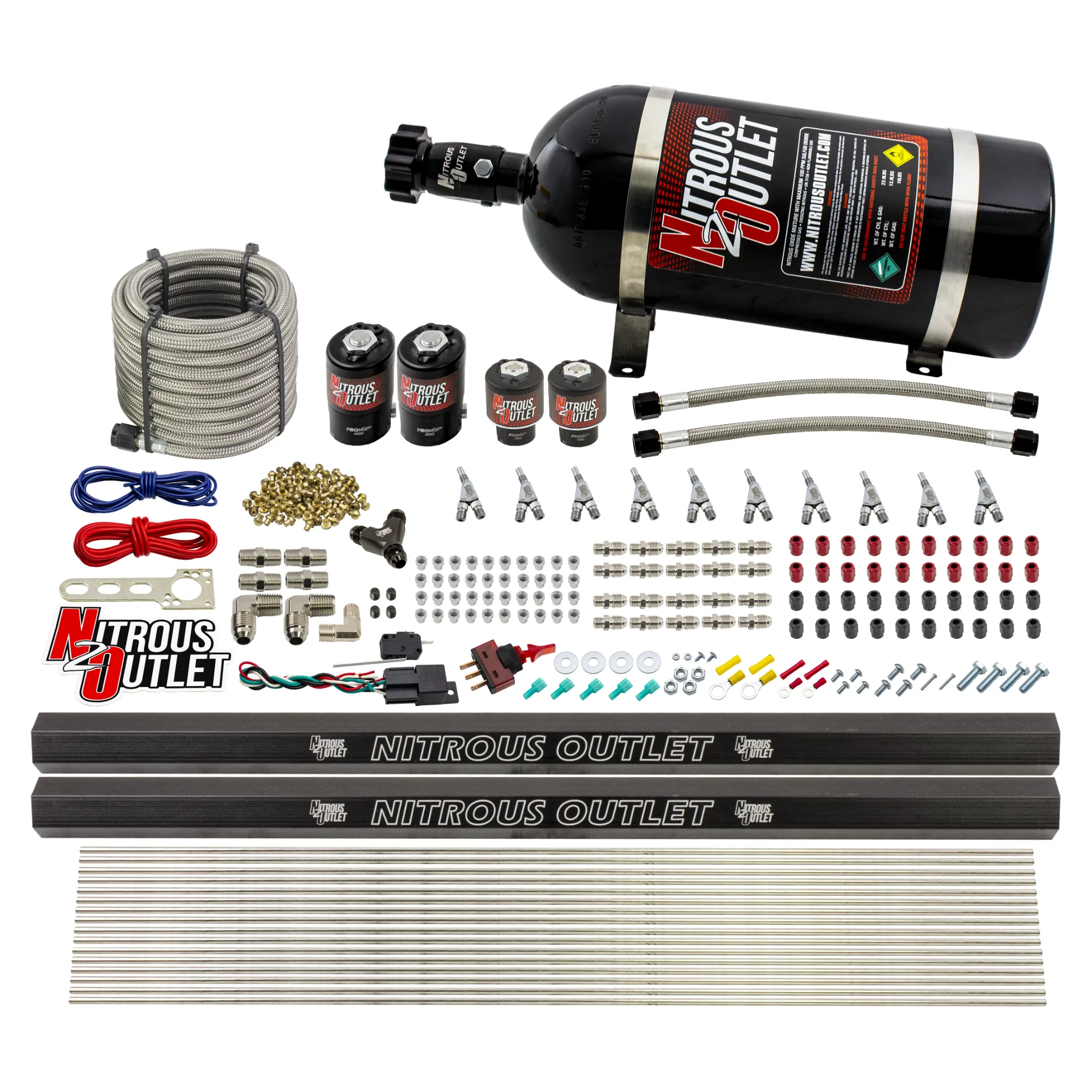 Nitrous Outlet 10 Cylinder Direct Port System - Two .122 Nitrous Solenoid/Two .310 Fuel Solenoid/Two Dual Passage Injectio...