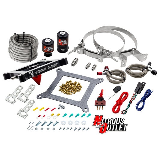 Nitrous Outlet 4150 Stinger 4 System - Braided Hoses/.122 Nitrous Solenoid/.177 Fuel Solenoid/Universal Solenoid Brackets ...