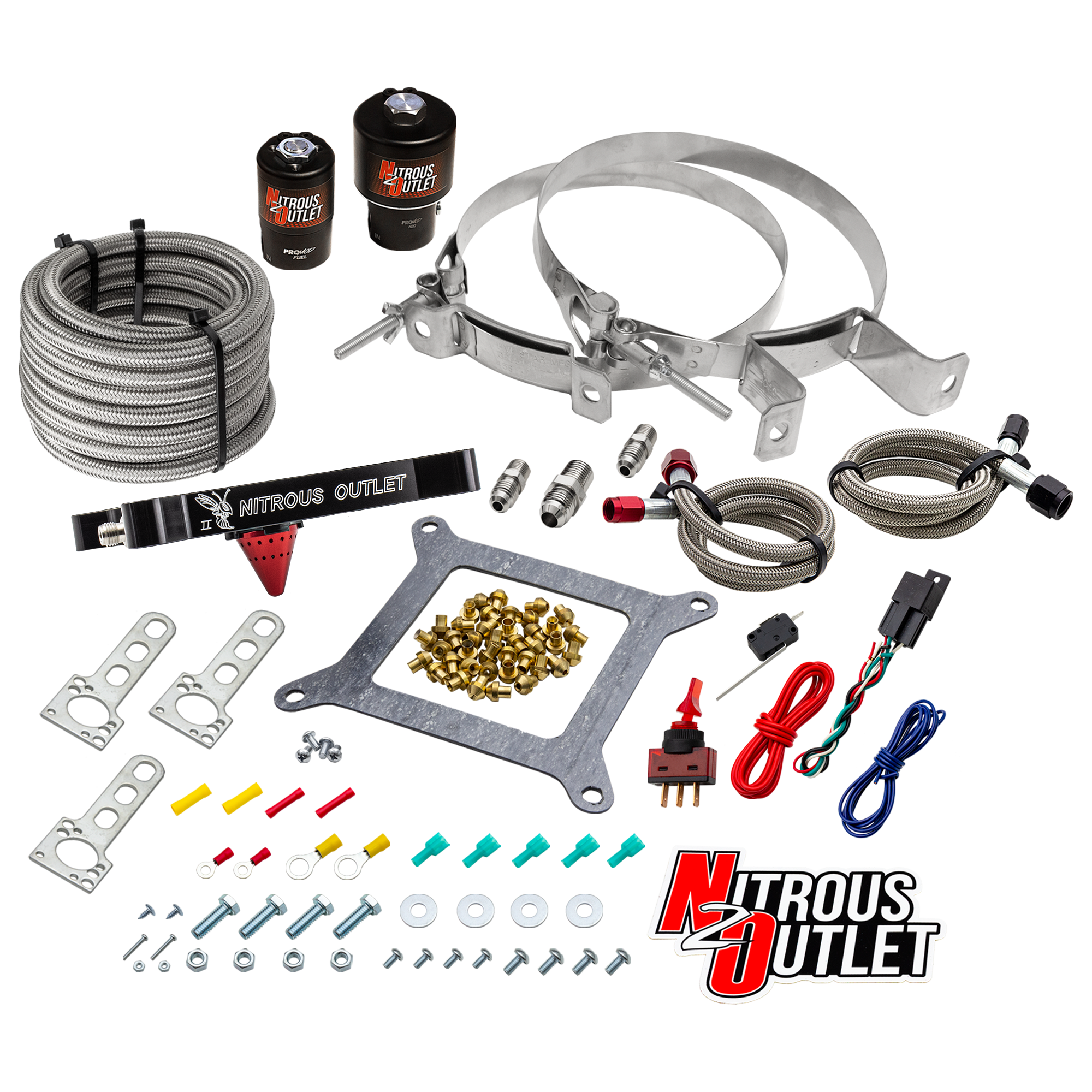 Nitrous Outlet 4150 Stinger 2 Race System - Braided Hoses/.178 Trashcan Nitrous Solenoid/.310 Fuel Solenoid/Universal Sole...