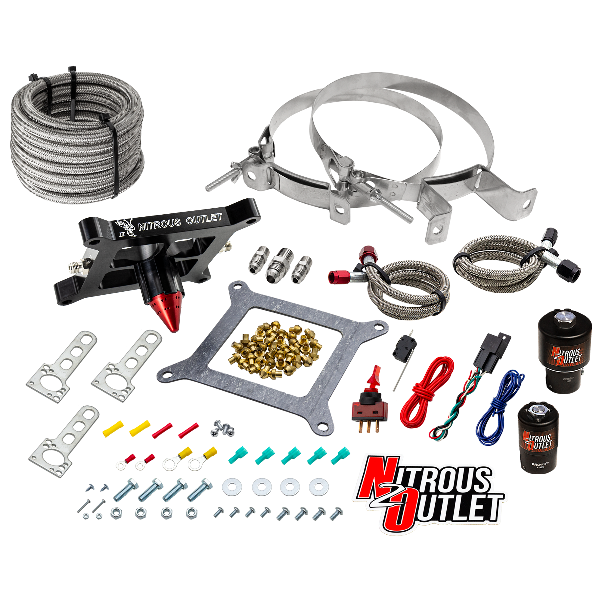 Nitrous Outlet 4150 Stinger 3 Race System - Braided Hoses/.178 Trashcan Nitrous Solenoid/.310 Fuel Solenoid/Universal Sole...