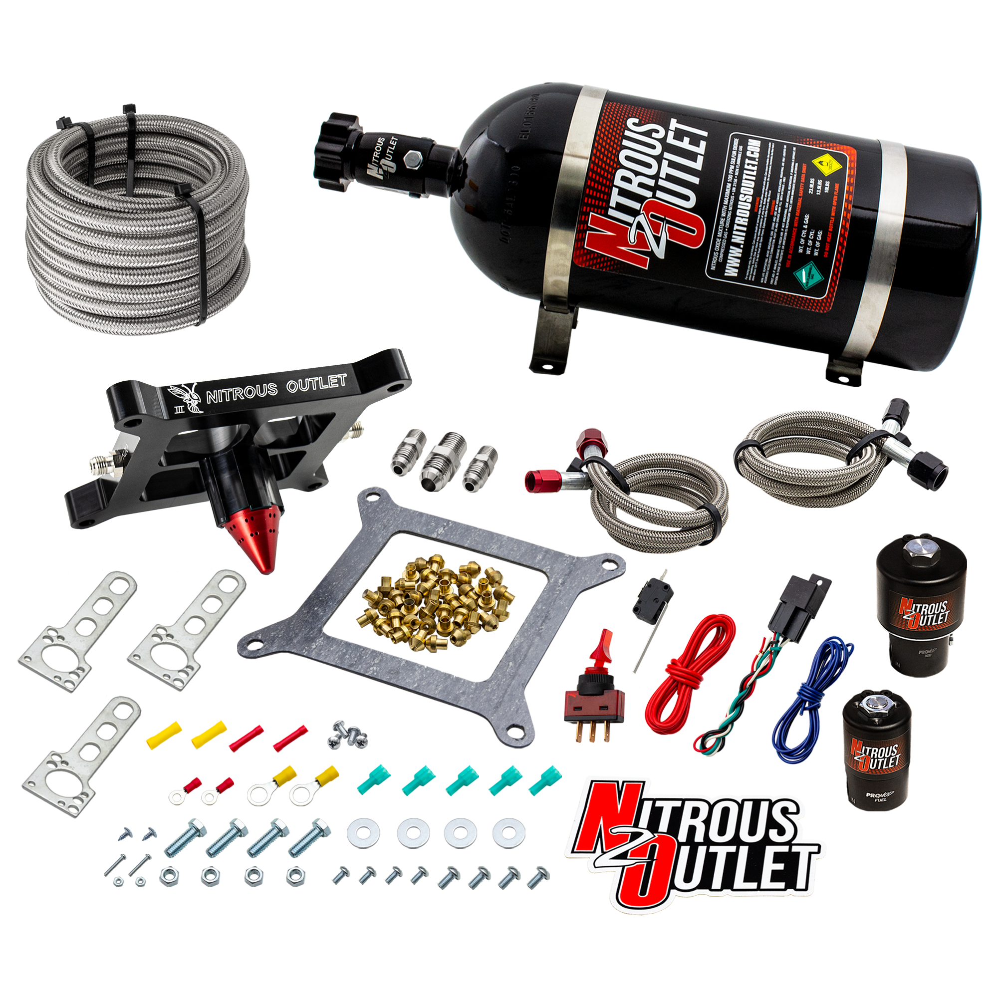 Nitrous Outlet 4150 Stinger 3 Race System - Braided Hoses/.178 Trashcan Nitrous Solenoid/.310 Fuel Solenoid/Universal Sole...