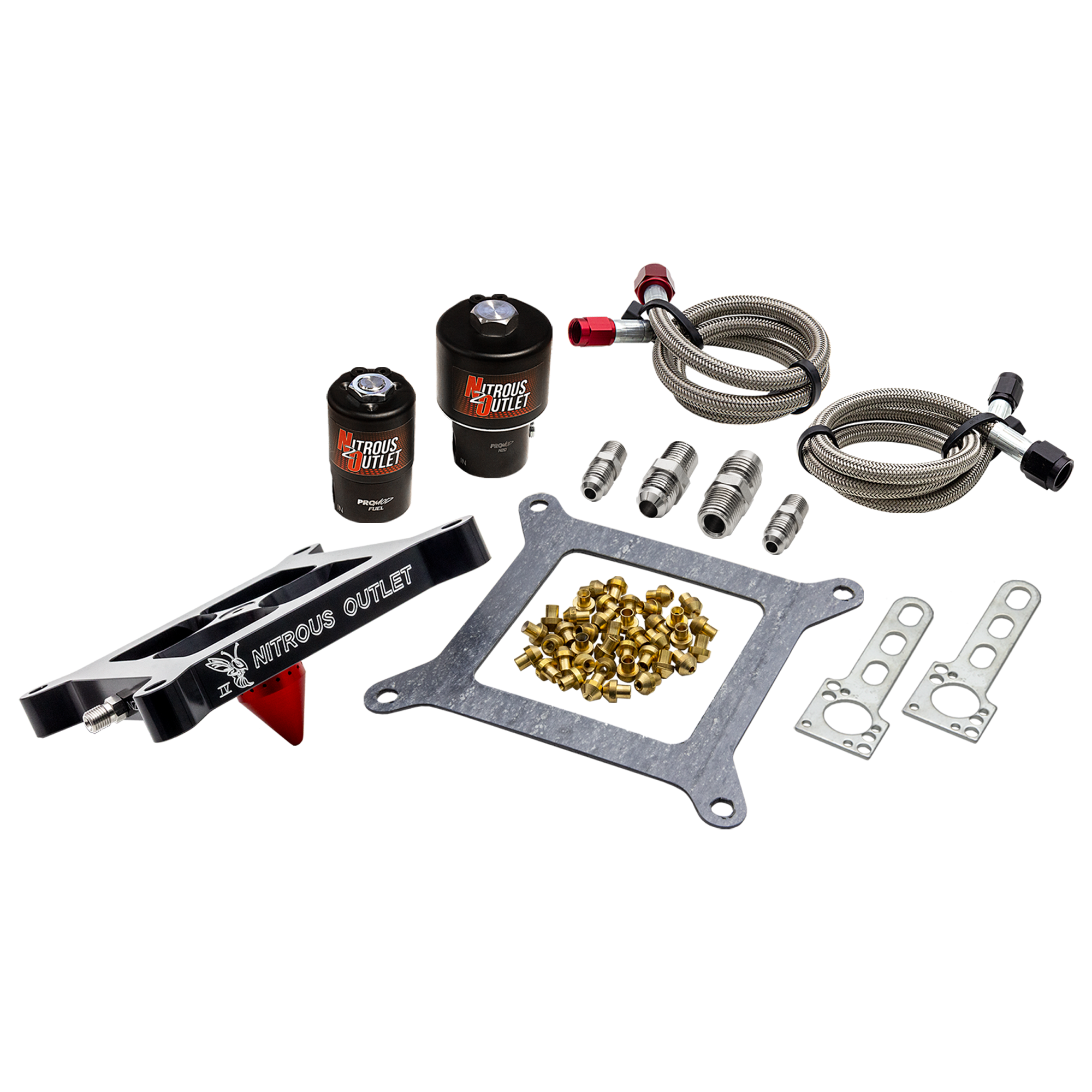 Nitrous Outlet 4150 Stinger 4 Race Solenoid Forward Conversion Kit - Braided Hoses/.178 Trashcan Nitrous Solenoid/.310 Fue...