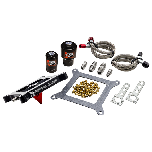 Nitrous Outlet 4150 Stinger 4 Race Solenoid Forward Conversion Kit - Braided Hoses/.178 Trashcan Nitrous Solenoid/.310 Fue...