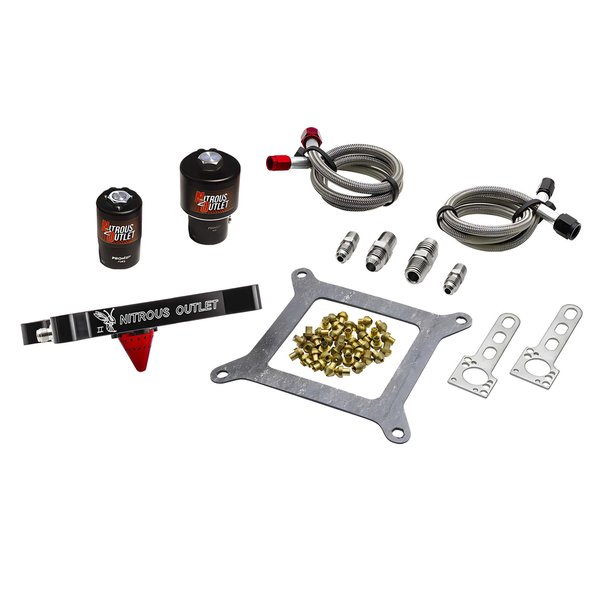 Nitrous Outlet 4150 Stinger 2 Race Solenoid Forward Conversion Kit - Braided Hoses/.178 Trashcan Nitrous Solenoid/.310 Fue...