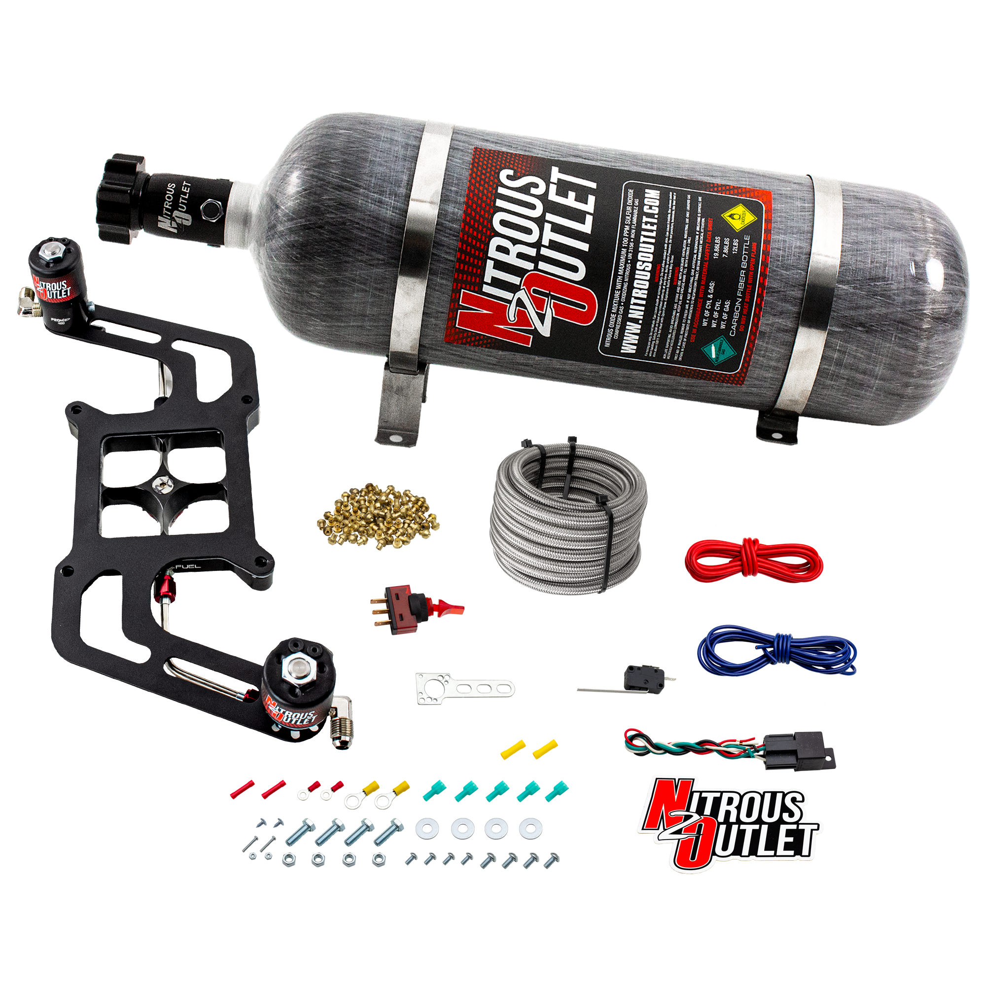 Nitrous Outlet 4150 Stinger 2 System - Hard-line/.122 Nitrous Solenoid/.177 Fuel Solenoid/Boomerang Solenoid Bracket - (Ga...