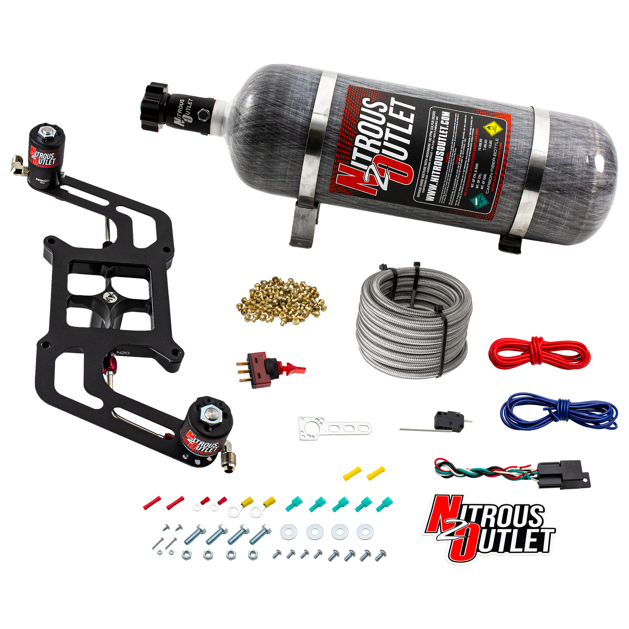 Nitrous Outlet 4150 Stinger 3 System - Hard-line/.122 Nitrous Solenoid/.177 Fuel Solenoid/Boomerang Solenoid Bracket - (Ga...