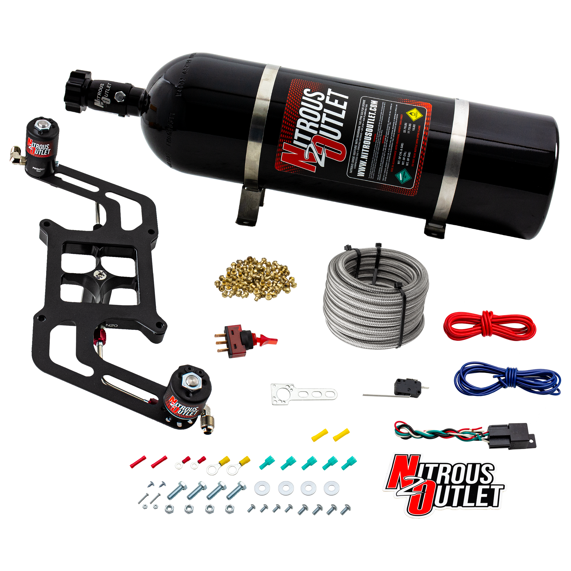 Nitrous Outlet 4150 Stinger 3 System - Hard-line/.122 Nitrous Solenoid/.177 Fuel Solenoid/Boomerang Solenoid Bracket - (Ga...