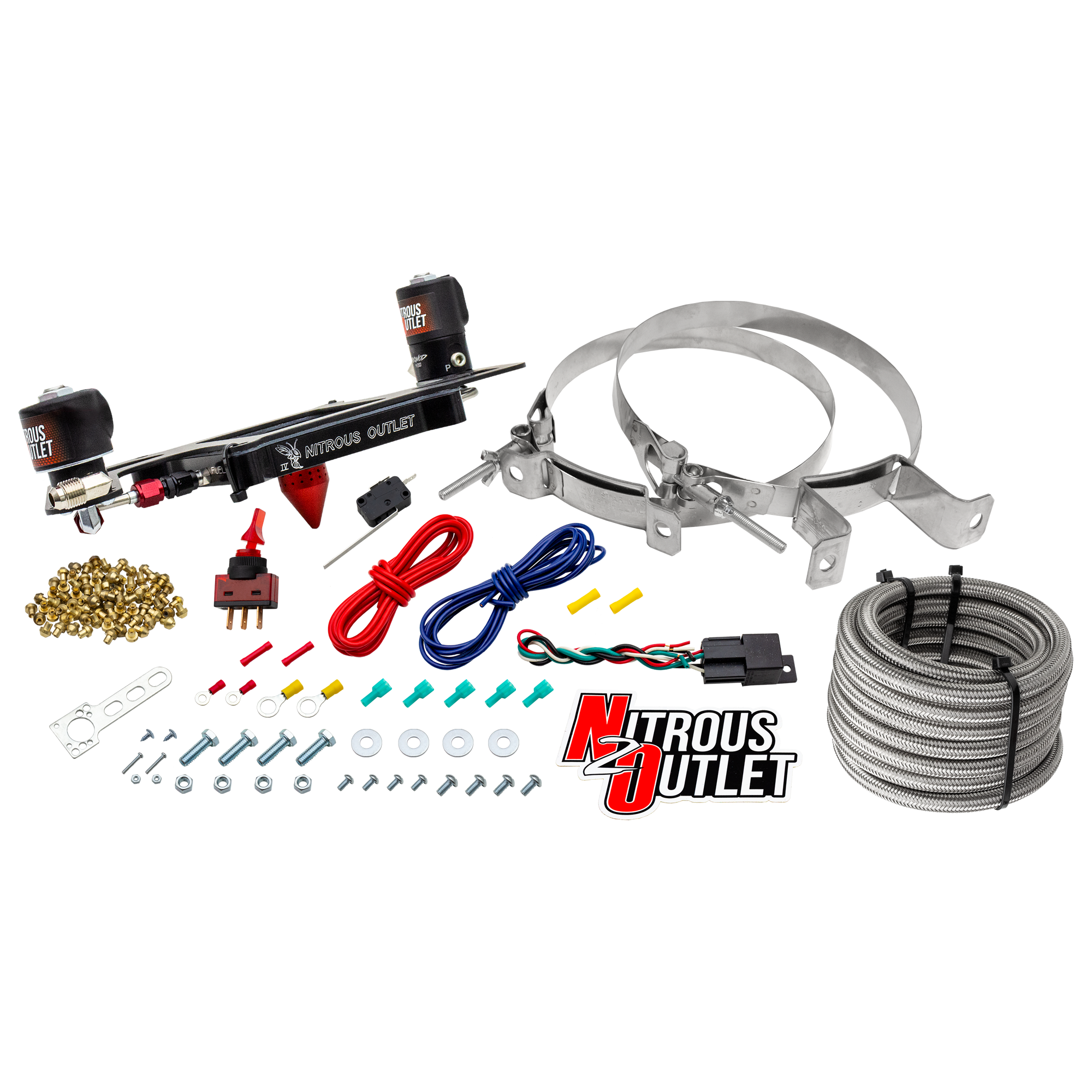 Nitrous Outlet 4150 Stinger 4 System - Hard-line/.122 Nitrous Solenoid/.177 Fuel Solenoid/Boomerang Solenoid Bracket - (Ga...