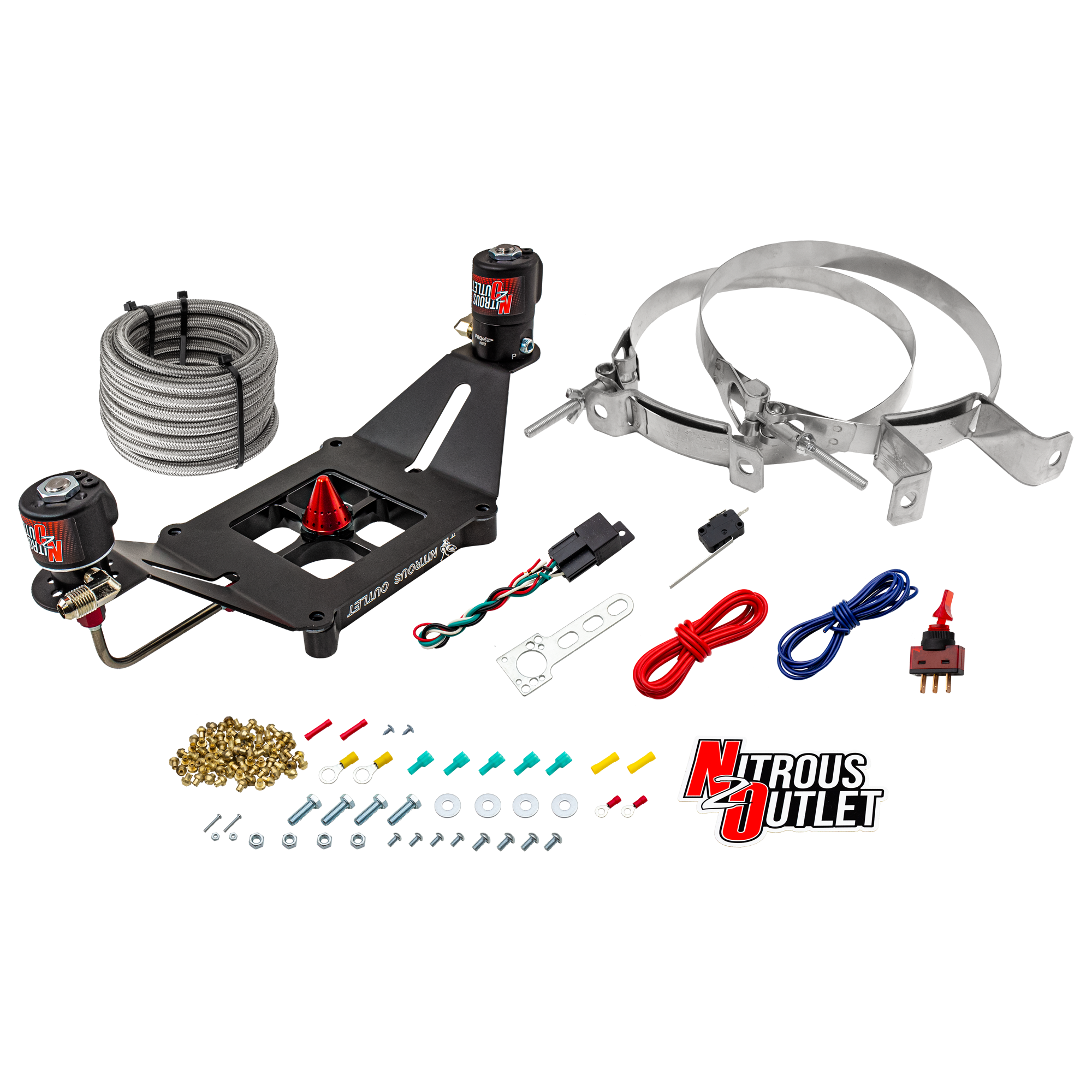 Nitrous Outlet 4150 Stinger 2 System - Hard-line/.122 Nitrous Solenoid/.177 Fuel Solenoid/Deep Break Solenoid Bracket/Sole...