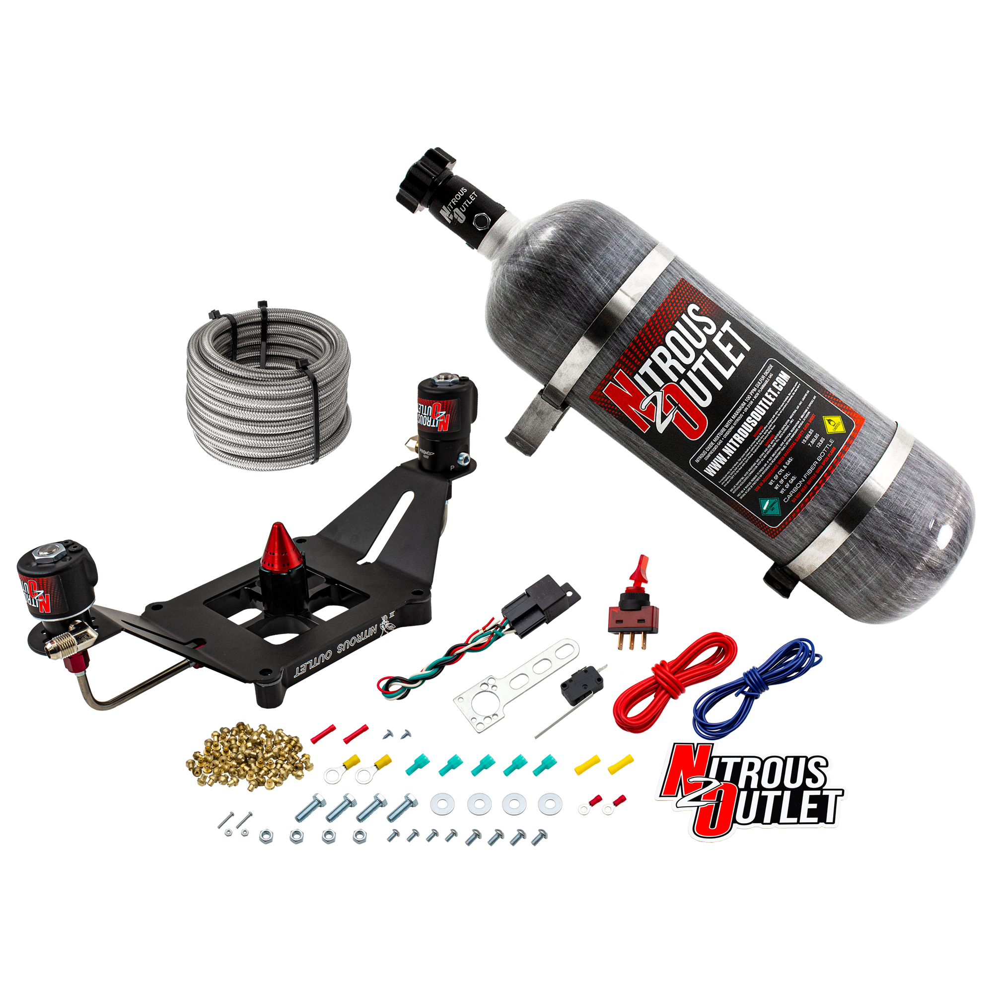 Nitrous Outlet 4150 Stinger 3 System - Hard-line/.122 Nitrous Solenoid/.177 Fuel Solenoid/Deep Break Solenoid Bracket/Sole...