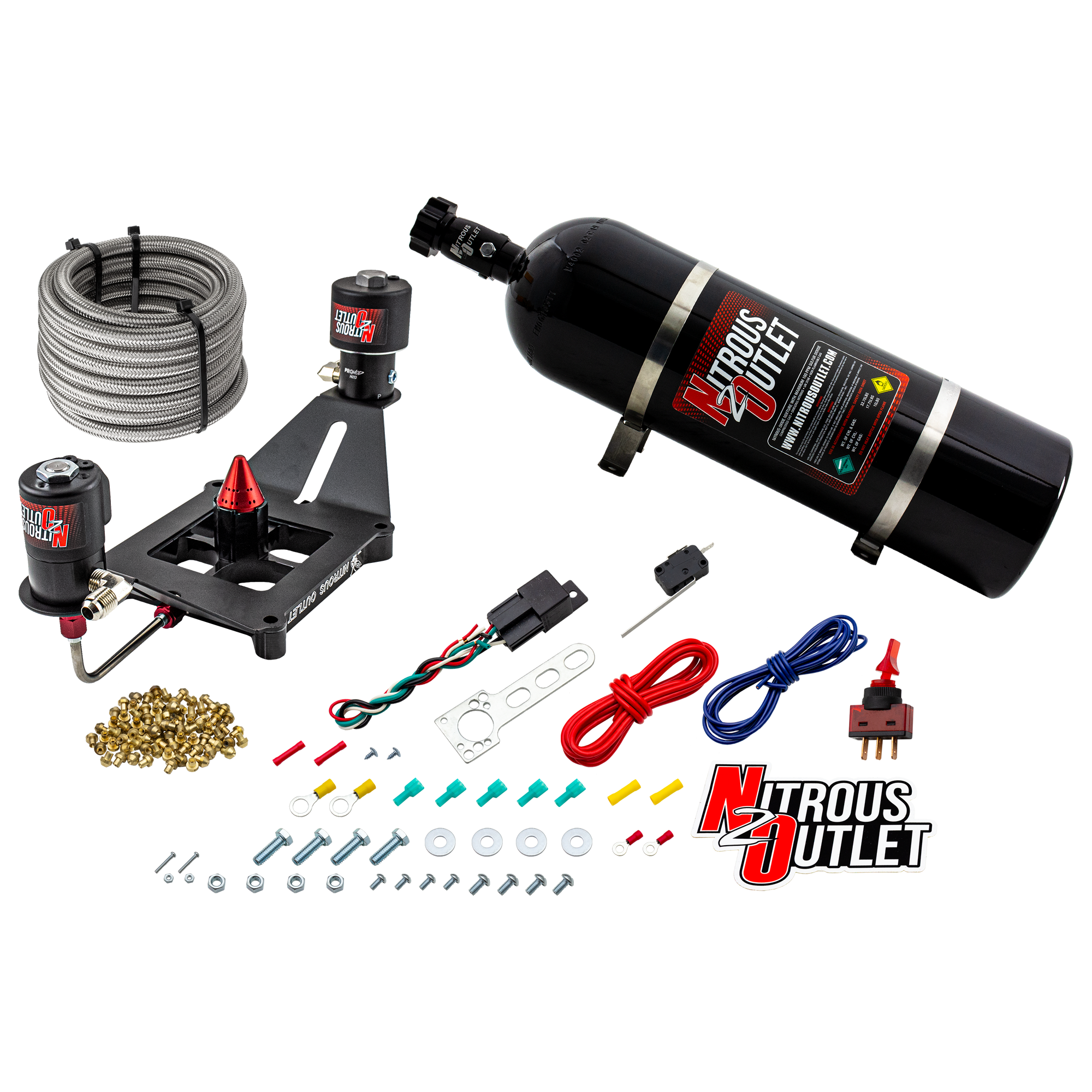 Nitrous Outlet 4150 Stinger 3 Race System - Hard-line/.178 Trashcan Nitrous Solenoid/.310 Fuel Solenoid/Deep Break Solenoi...