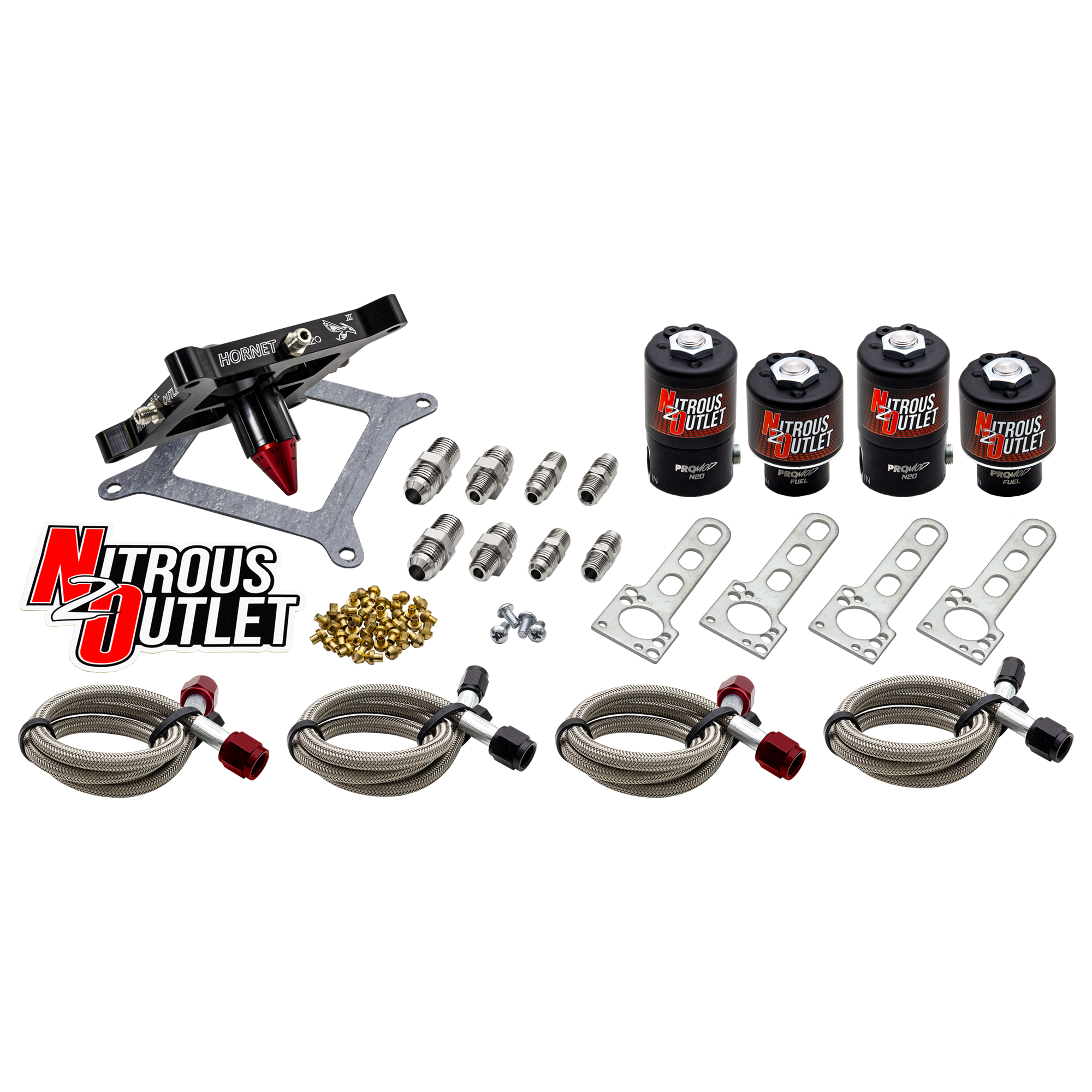 Nitrous Outlet 4150  Hornet 3 Dual Stage Solenoid Forward Conversion Kit - Two .122 Nitrous Solenoids/Two .177 Fuel Soleno...