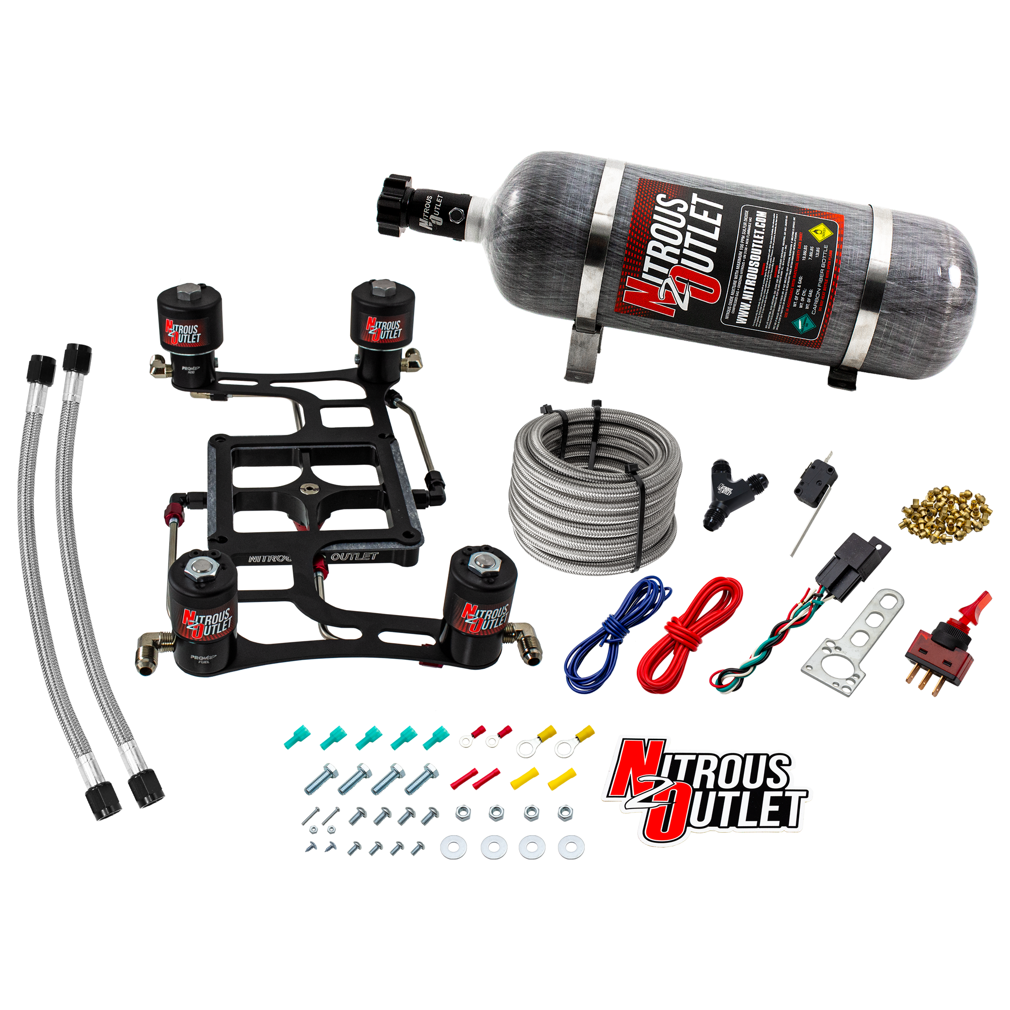 Nitrous Outlet 4500 Hornet 2 Race Dual Stage System - Hard-line/Two .178 Trashcan Nitrous Solenoids/Two .310 Fuel Solenoid...
