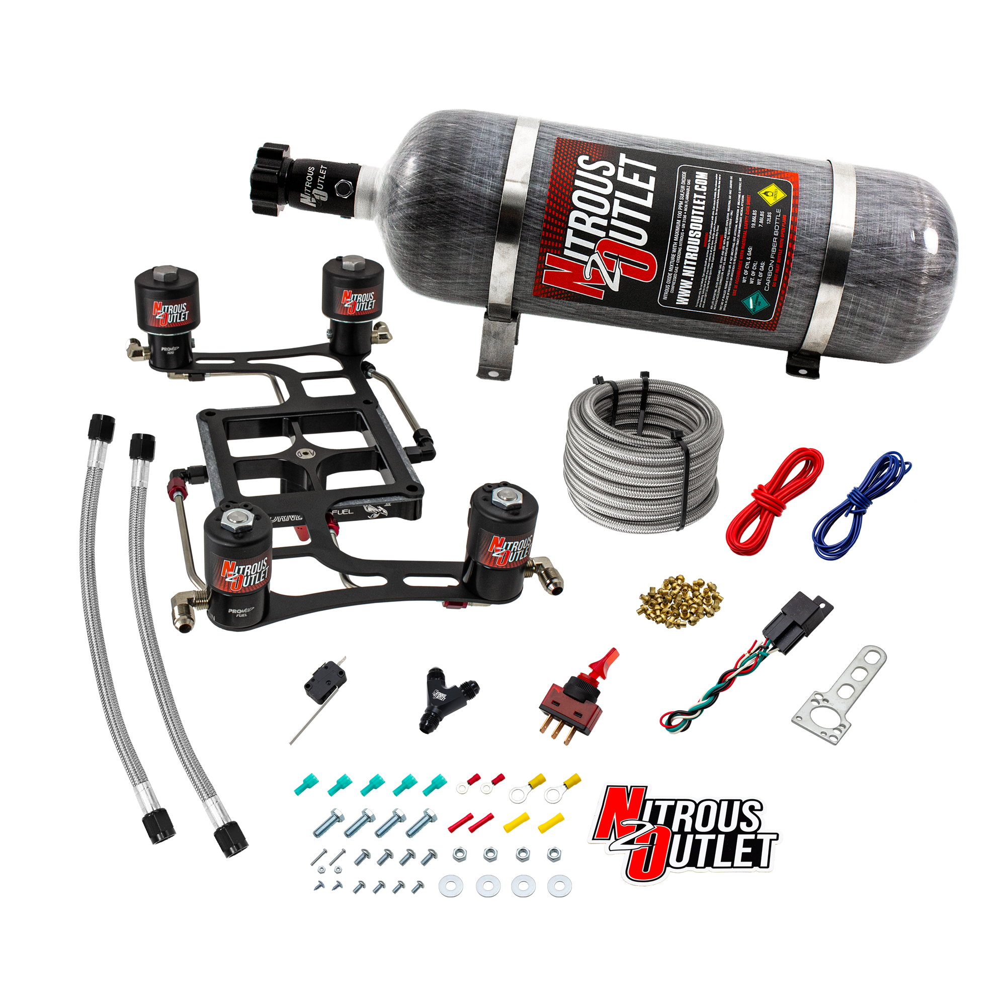 Nitrous Outlet 4500 Hornet 3 Race Dual Stage System - Hard-line/Two .178 Trashcan Nitrous Solenoids/Two .310 Fuel Solenoid...
