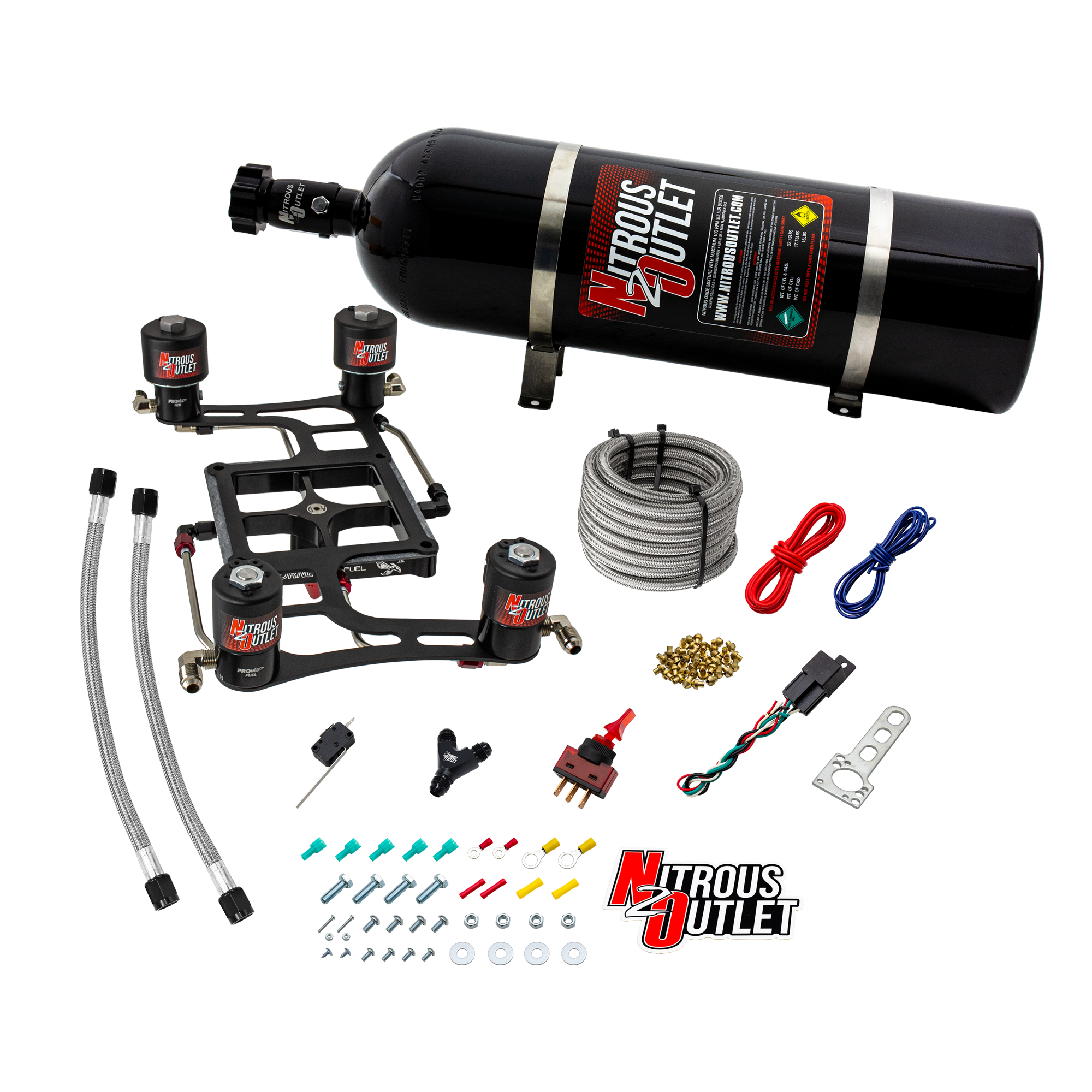 Nitrous Outlet 4500 Hornet 3 Race Dual Stage System - Hard-line/Two .178 Trashcan Nitrous Solenoids/Two .310 Fuel Solenoid...