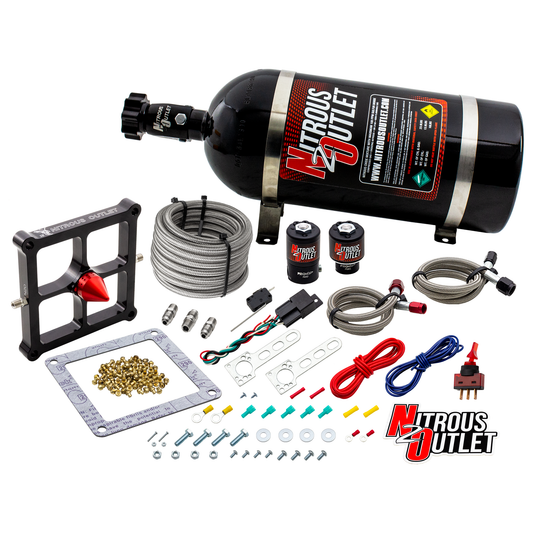 Nitrous Outlet 4500 Stinger 4 System - Braided Hoses/.122 Nitrous Solenoid/.177 Fuel Solenoid/Universal Solenoid Brackets ...