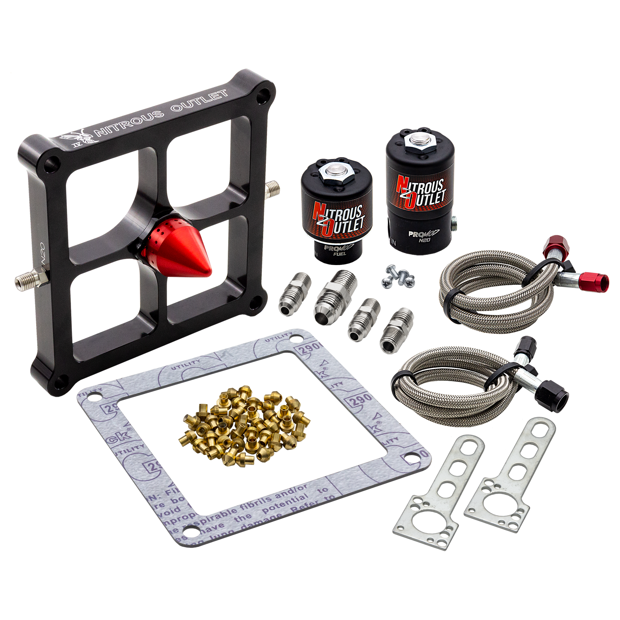 Nitrous Outlet 4500 Stinger 4 Solenoid Forward Conversion Kit - Braided Hoses/.122 Nitrous Solenoid/.177 Fuel Solenoid/Uni...