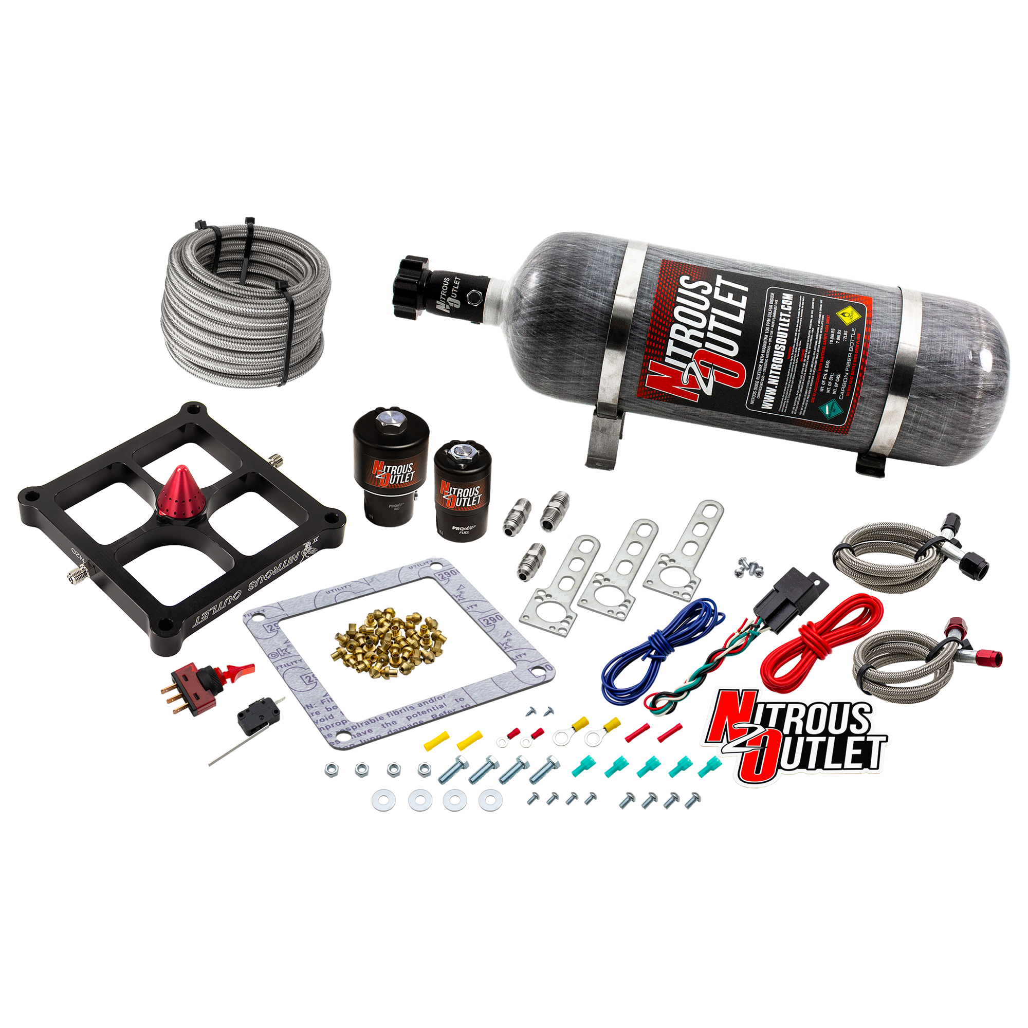 Nitrous Outlet 4500 Stinger 2 Race System - Braided Hoses/.178 Trashcan Nitrous Solenoid/.310 Fuel Solenoid/Universal Sole...