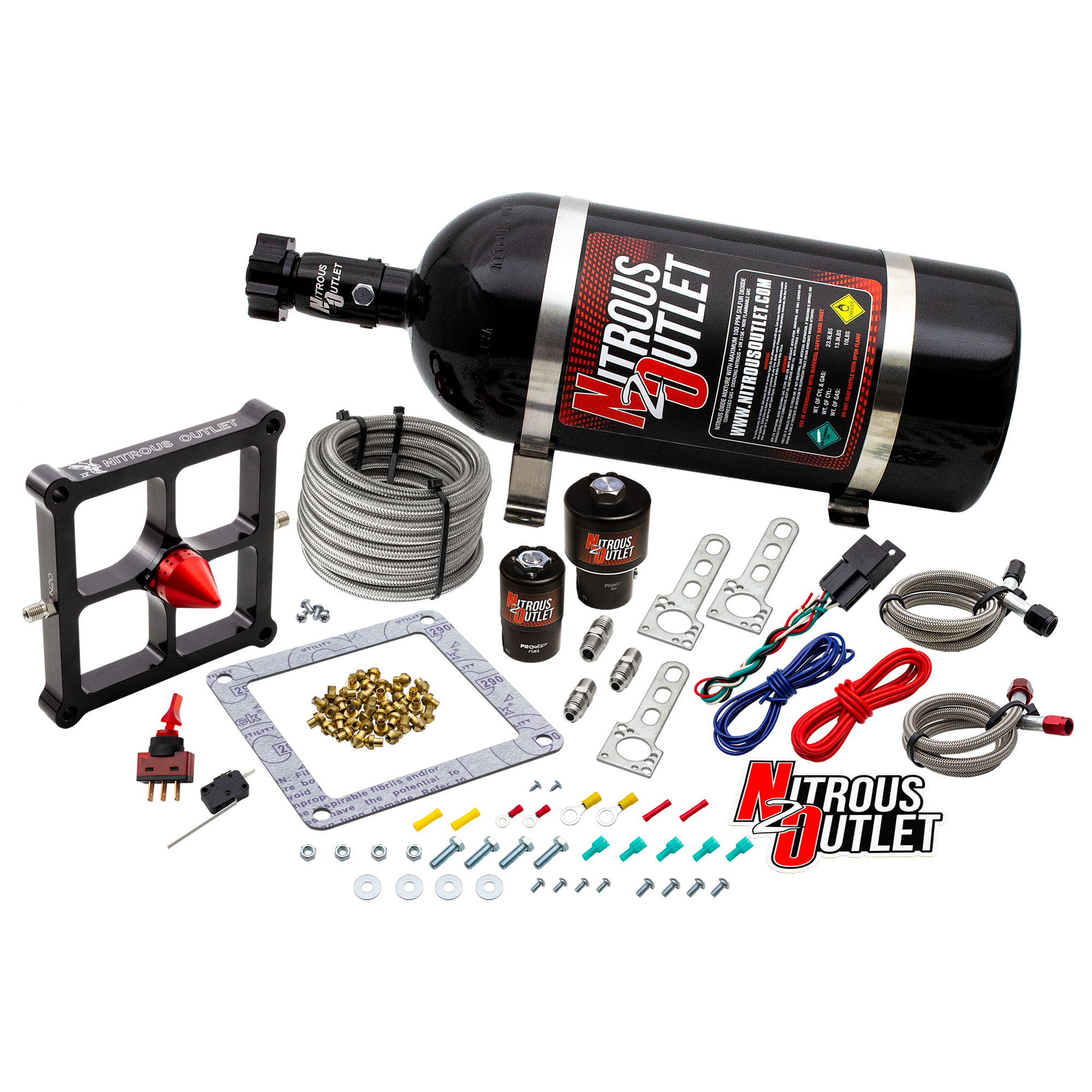Nitrous Outlet 4500 Stinger 4 Race System - Braided Hoses/.178 Trashcan Nitrous Solenoid/.310 Fuel Solenoid/Universal Sole...