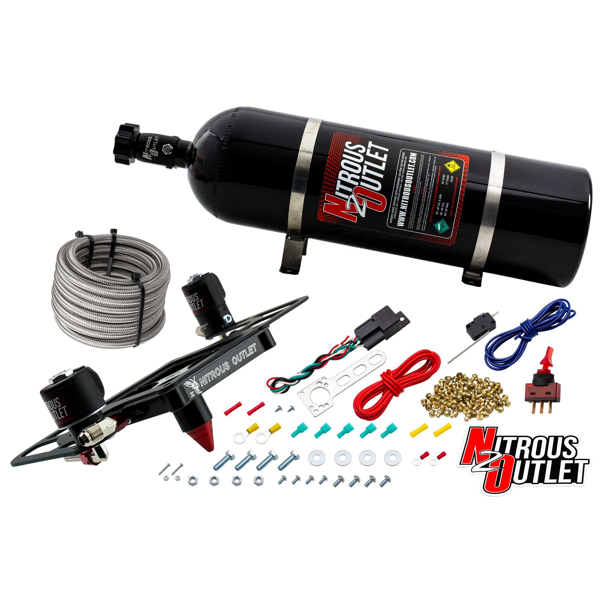 Nitrous Outlet 4500 Stinger 3 System - Hard-line/.122 Nitrous Solenoid/.177 Fuel Solenoid/Boomerang Solenoid Bracket - (Ga...