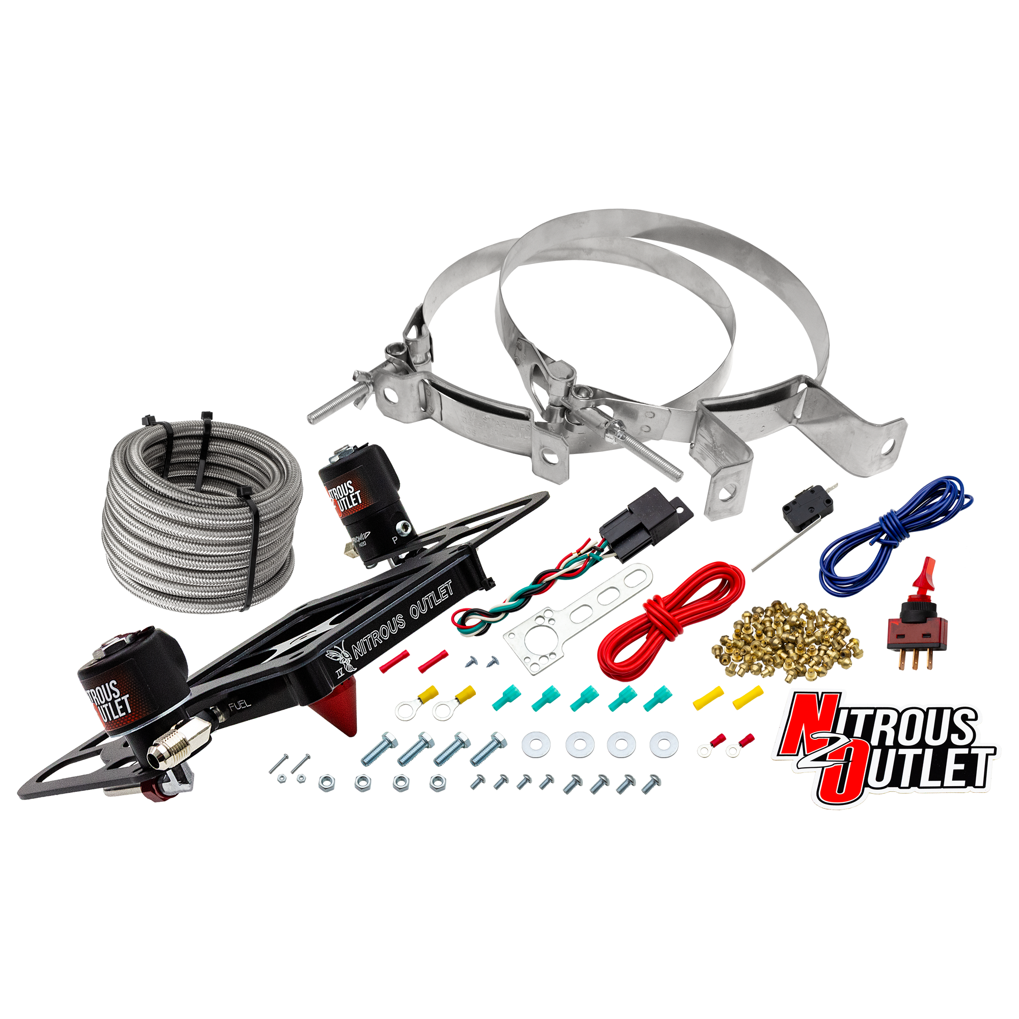 Nitrous Outlet 4500 Stinger 4 System - Hard-line/.122 Nitrous Solenoid/.177 Fuel Solenoid/Boomerang Solenoid Bracket - (Ga...