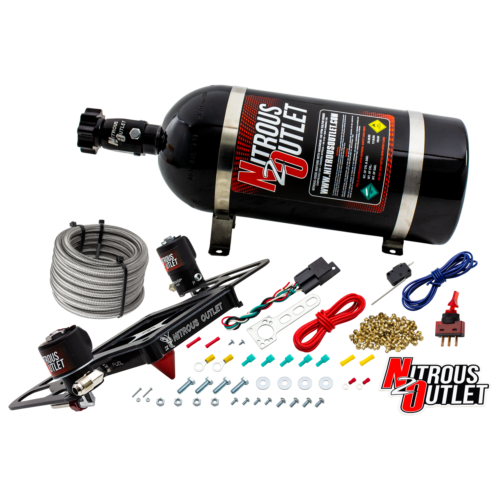 Nitrous Outlet 4500 Stinger 4 System - Hard-line/.122 Nitrous Solenoid/.177 Fuel Solenoid/Boomerang Solenoid Bracket - (Ga...