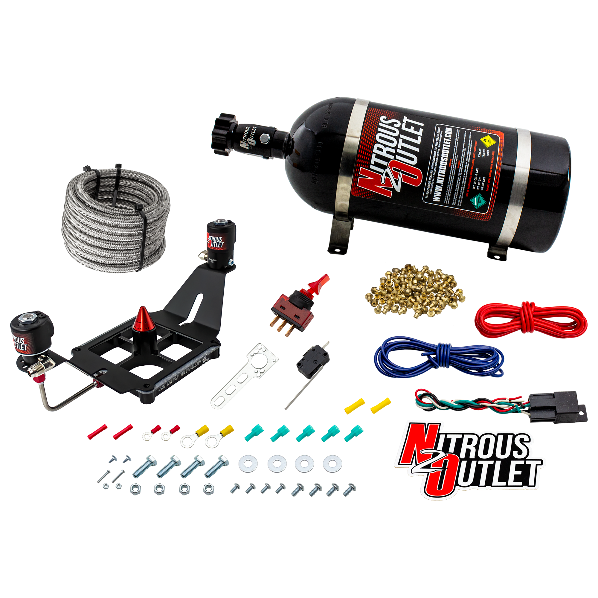 Nitrous Outlet 4500 Stinger 3 System - Hard-line/.122 Nitrous Solenoid/.177 Fuel Solenoid/Deep Break Solenoid Bracket/Sole...
