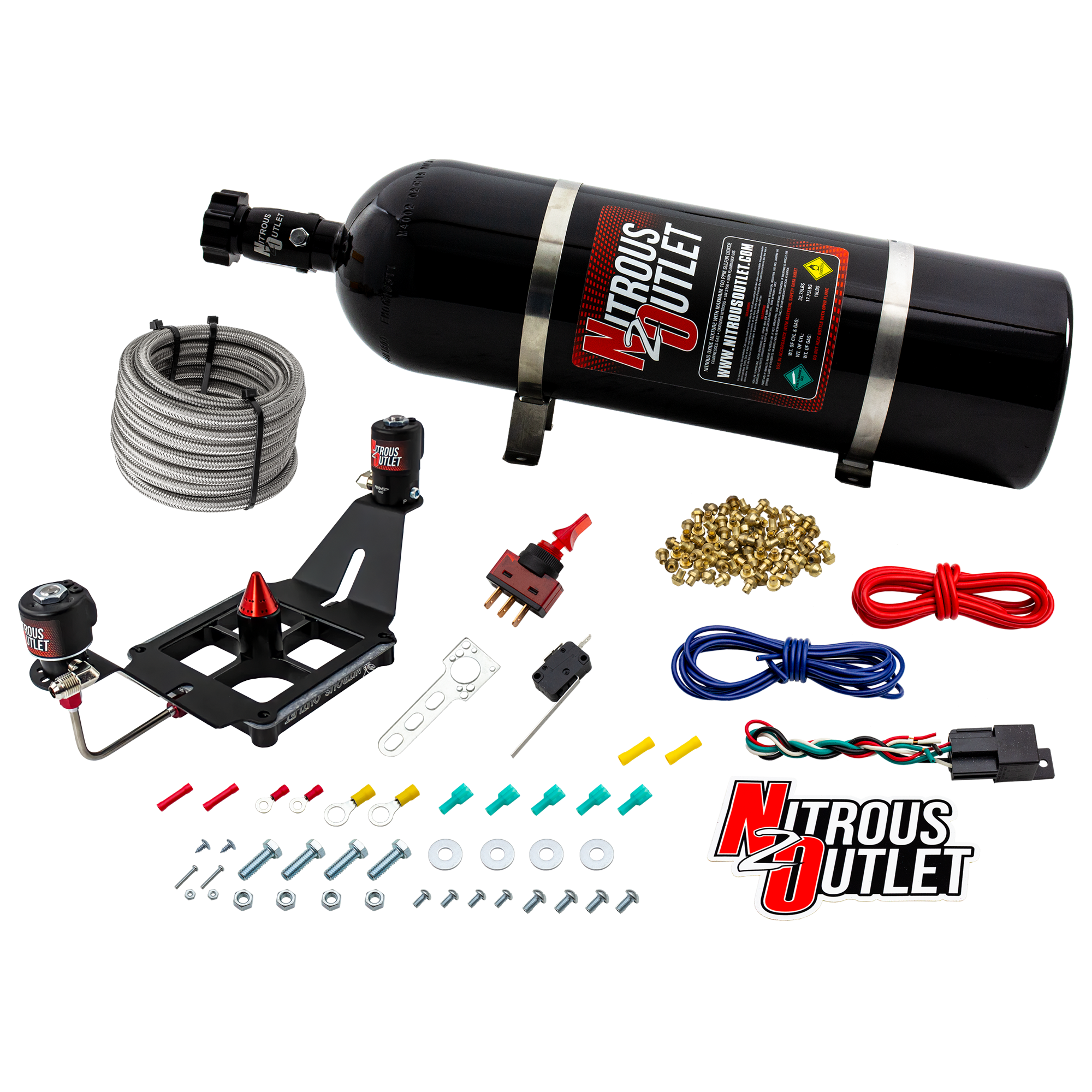 Nitrous Outlet 4500 Stinger 3 System - Hard-line/.122 Nitrous Solenoid/.177 Fuel Solenoid/Deep Break Solenoid Bracket/Sole...