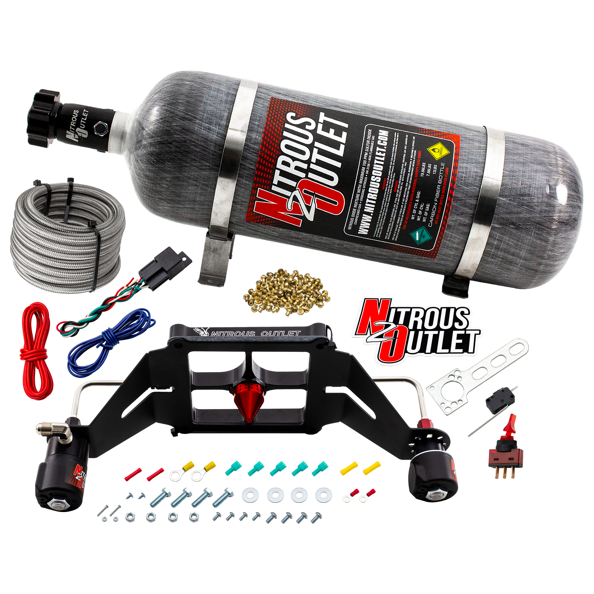 Nitrous Outlet 4500 Stinger 4 System - Hard-line/.122 Nitrous Solenoid/.177 Fuel Solenoid/Deep Break Solenoid Bracket/Sole...