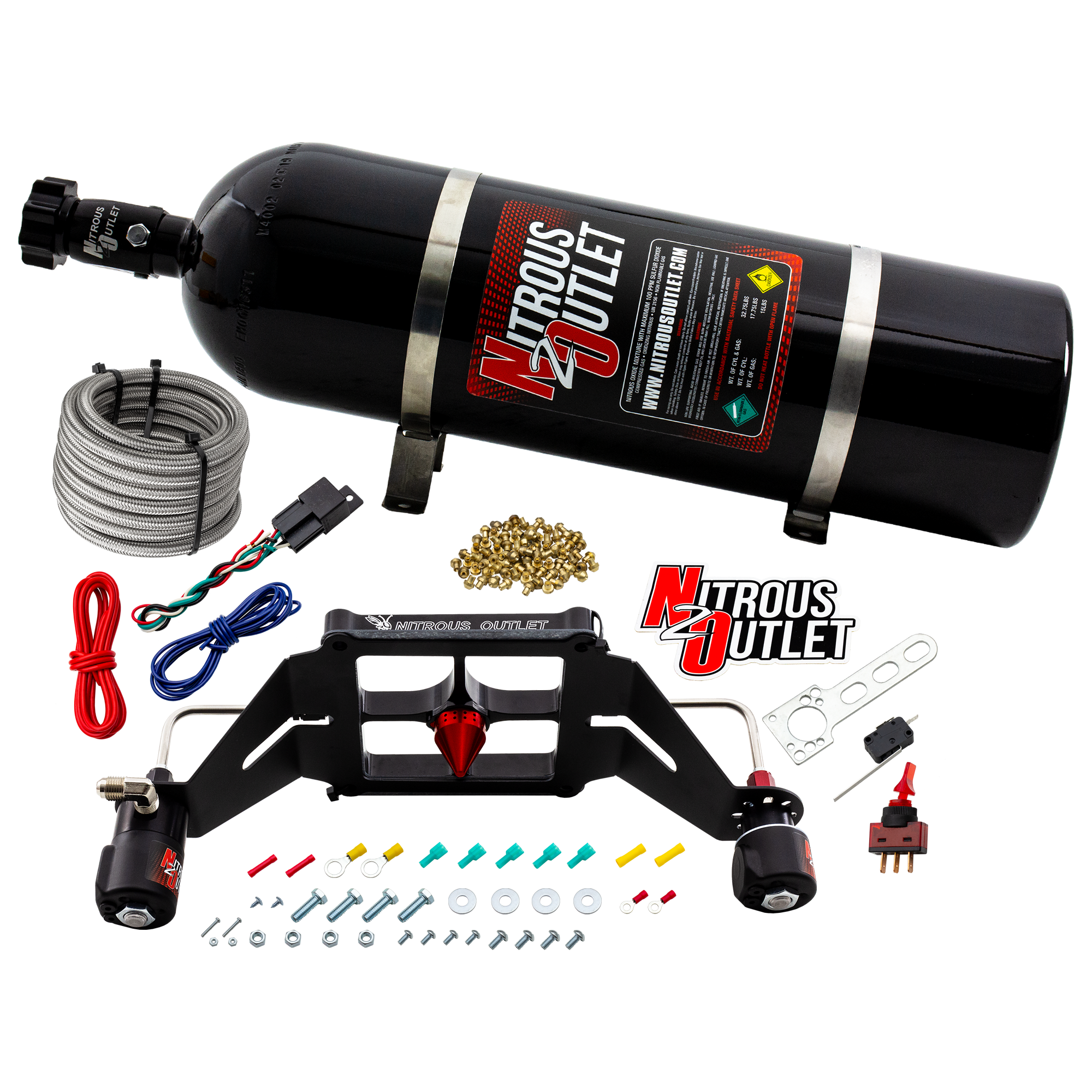 Nitrous Outlet 4500 Stinger 4 System - Hard-line/.122 Nitrous Solenoid/.177 Fuel Solenoid/Deep Break Solenoid Bracket/Sole...