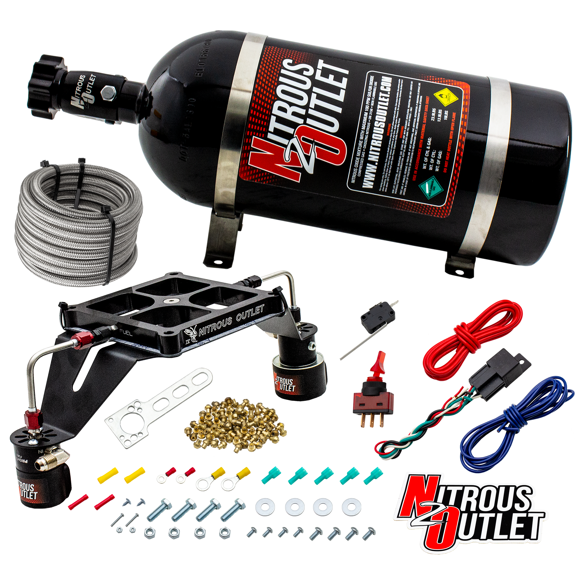 Nitrous Outlet 4500 Stinger 4 Race System - Hard-line/.178 Trashcan Nitrous Solenoid/.310 Fuel Solenoid/Deep Break Solenoi...