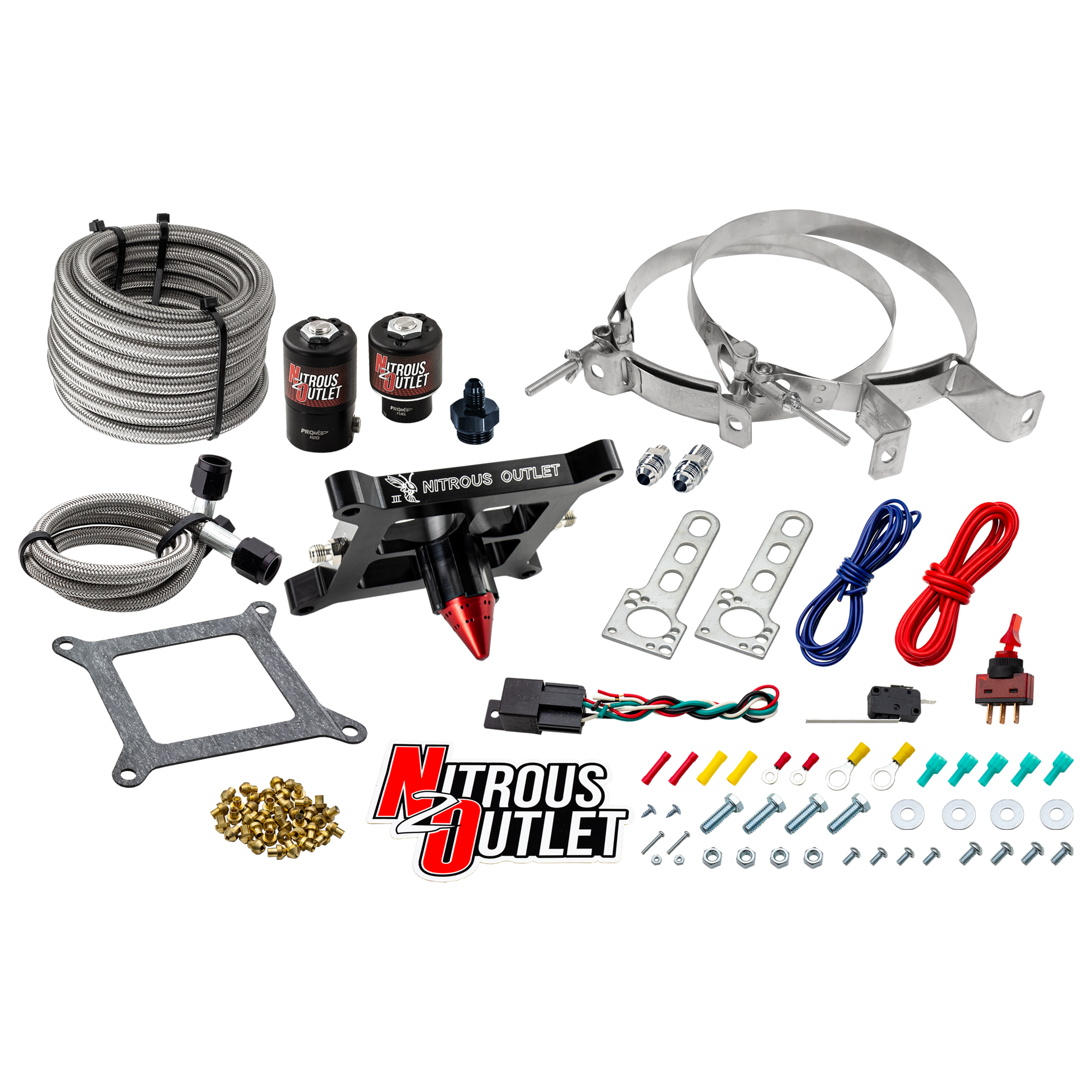 Nitrous Outlet 4150 Stinger 2 Dry System - Braided Hoses/.122 Nitrous Solenoid/Universal Solenoid Bracket - (50-500 HP)(No...